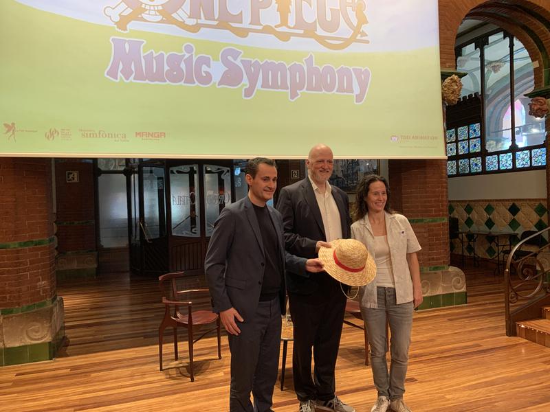 Oscar Lanuza of Vallès Symphonic Orchestra, Joan Oller of Palau de la Música Catalana, and Meritxell Puig of Manga Barcelona at the press event on Friday
 
