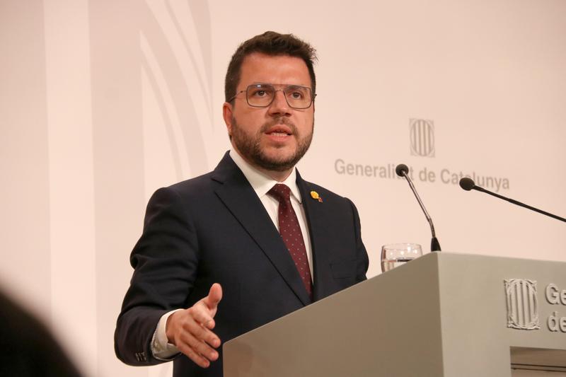 Catalan president Pere Aragonès during a press conference on April 11, 2023