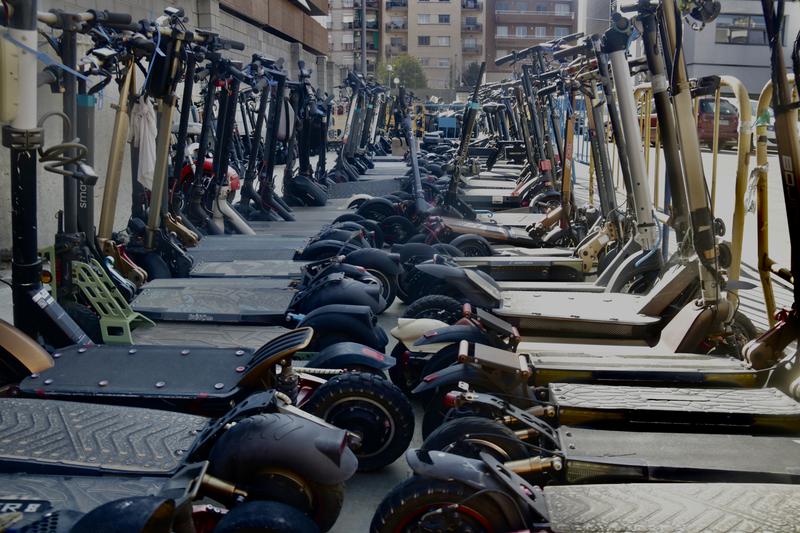 E-scooters pile up at the local depot of Santa Coloma de Gramanet. 