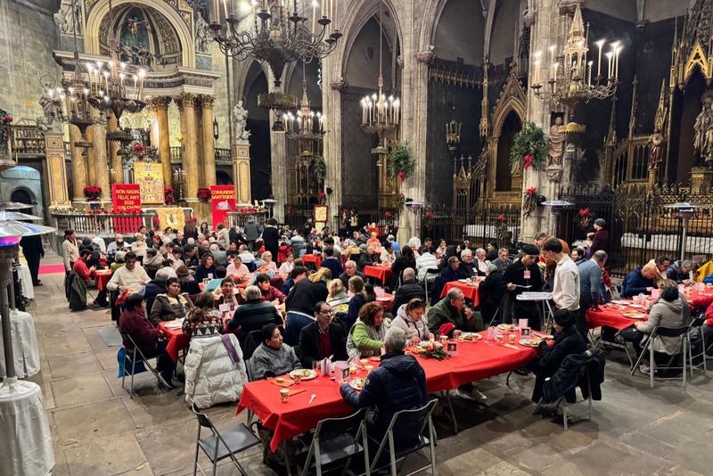 The Sant'Egidio community's Christmas lunch in Barcelona's Just i Pastor Basilica on December 25, 2025