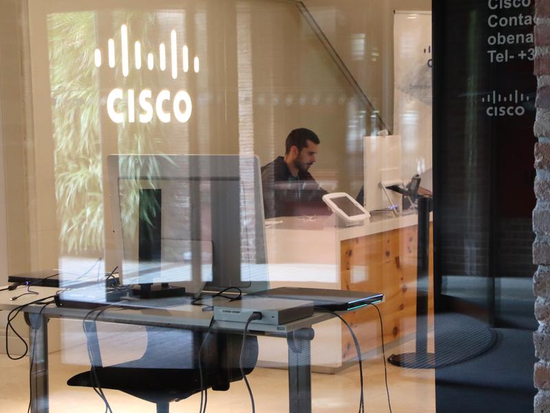 A man works at the Cisco facilities in Ca l'Alier in Barcelona