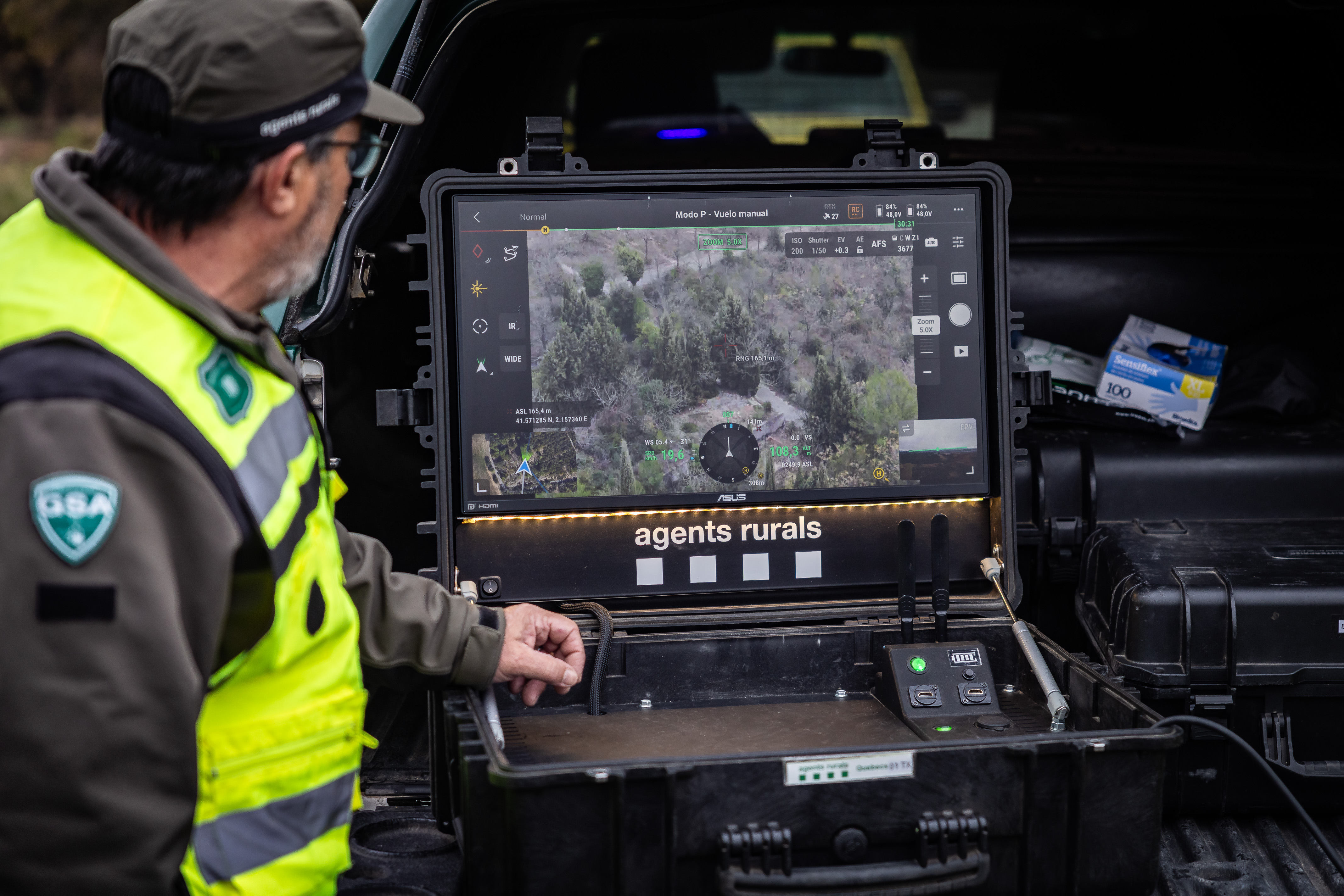 Rural Agents review footage captured by drone in the area affected by African swine fever