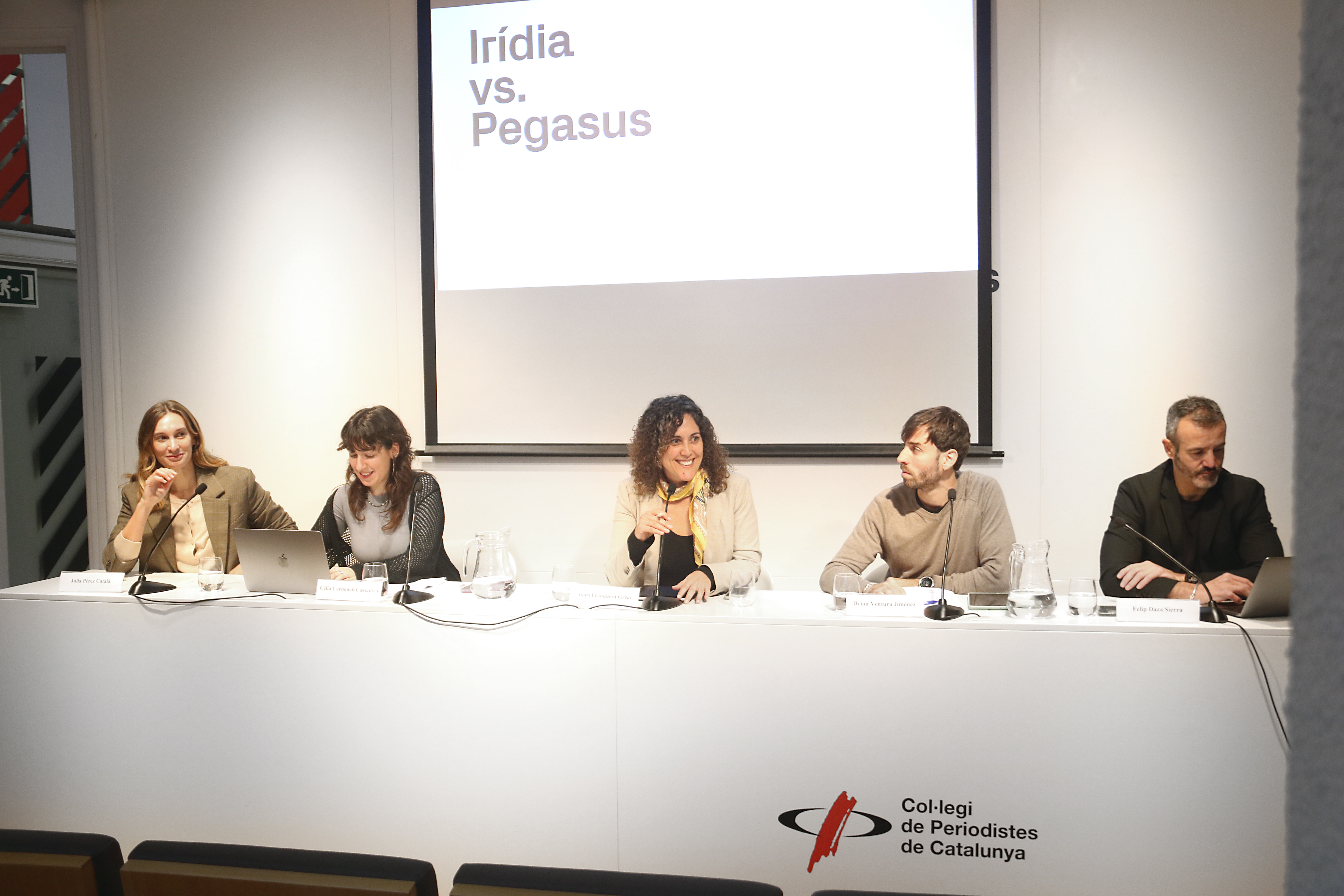 A press conference in Barcelona on Pegasus spyware unveils the three people responsible for the Catalangate espionage scandal