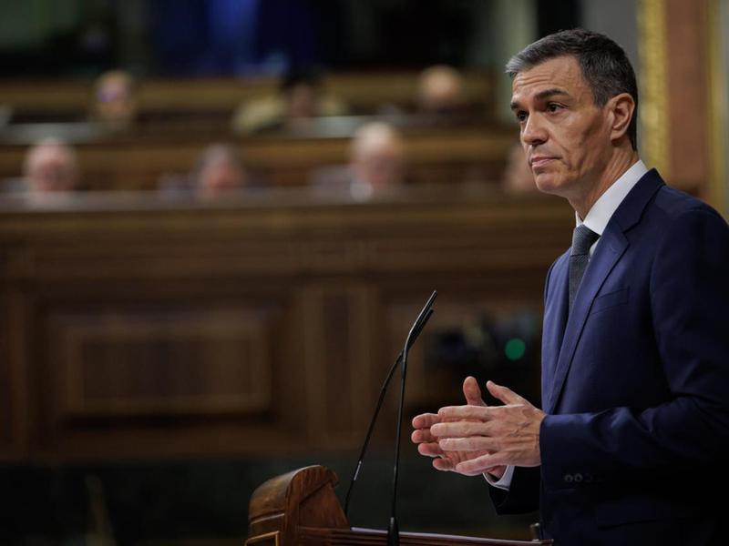 The Spanish PM, Pedro Sánchez, during his appearance in the Congress regarding the Adamuz and Gelida accidents