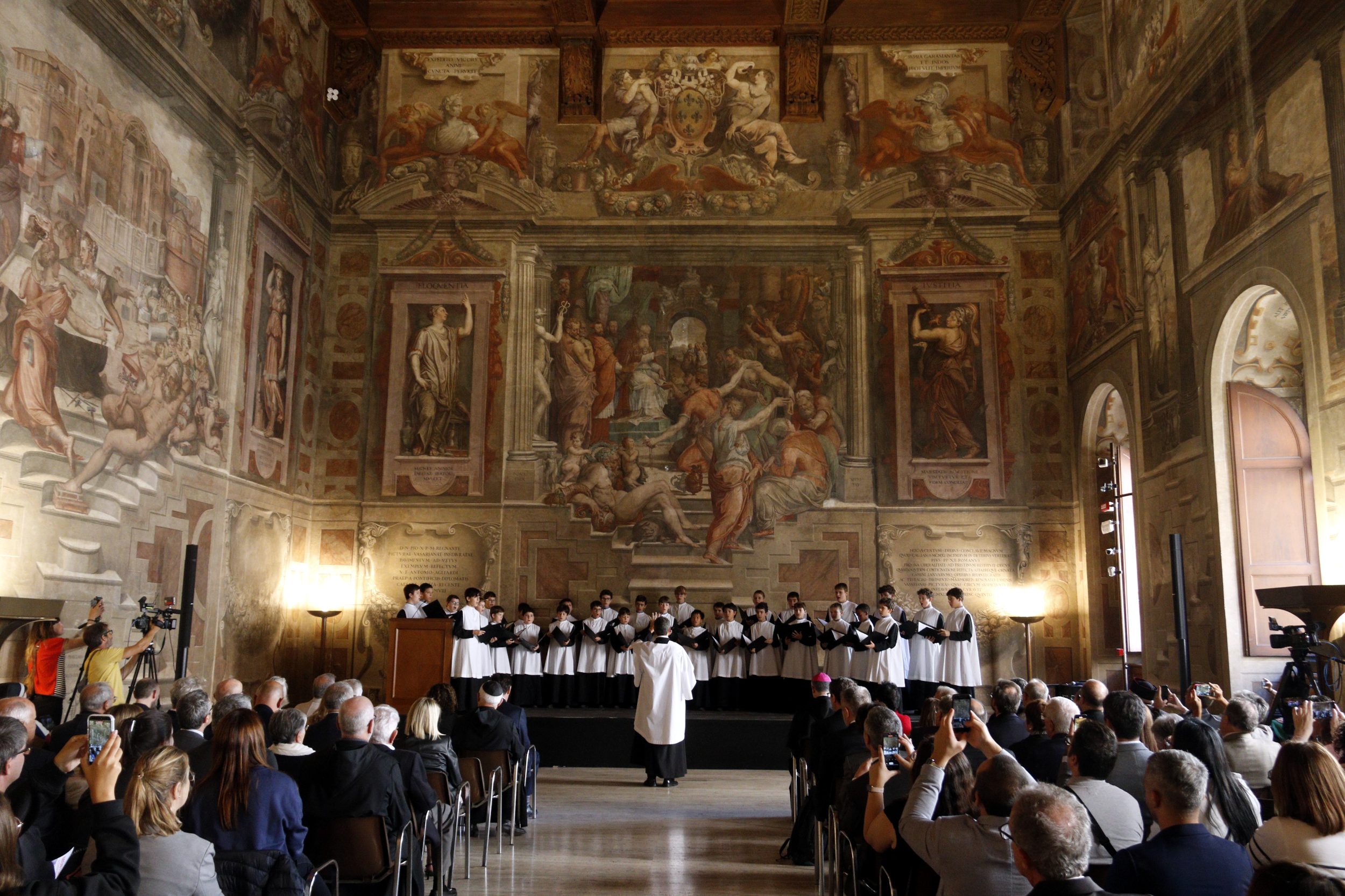 The Escolania de Montserrat Boys' Choir performs at the Palazzo della Cancelleria in Rome as part of the monastery's millennium celebrations