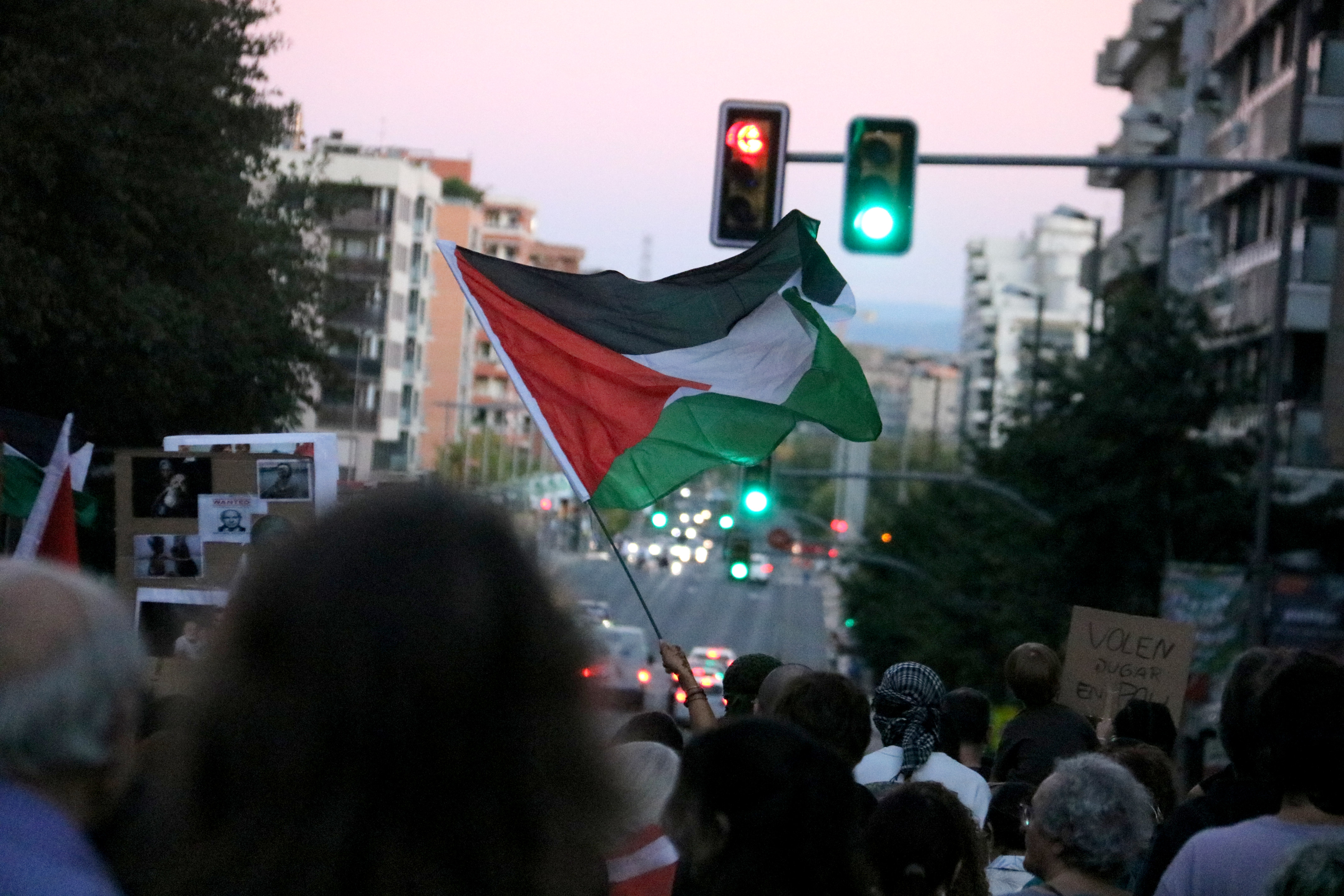 A Palestine flag at the demonstration in Lleida
