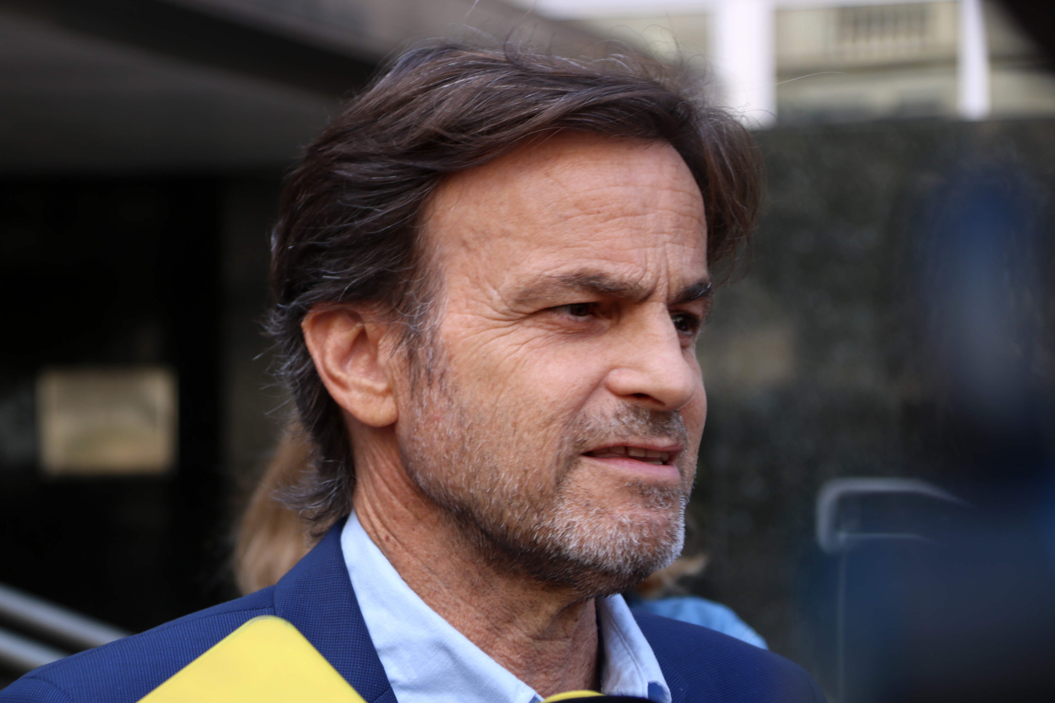 Comuns MEP Jaume Asens speaking with the press in Barcelona on May 26, 2025