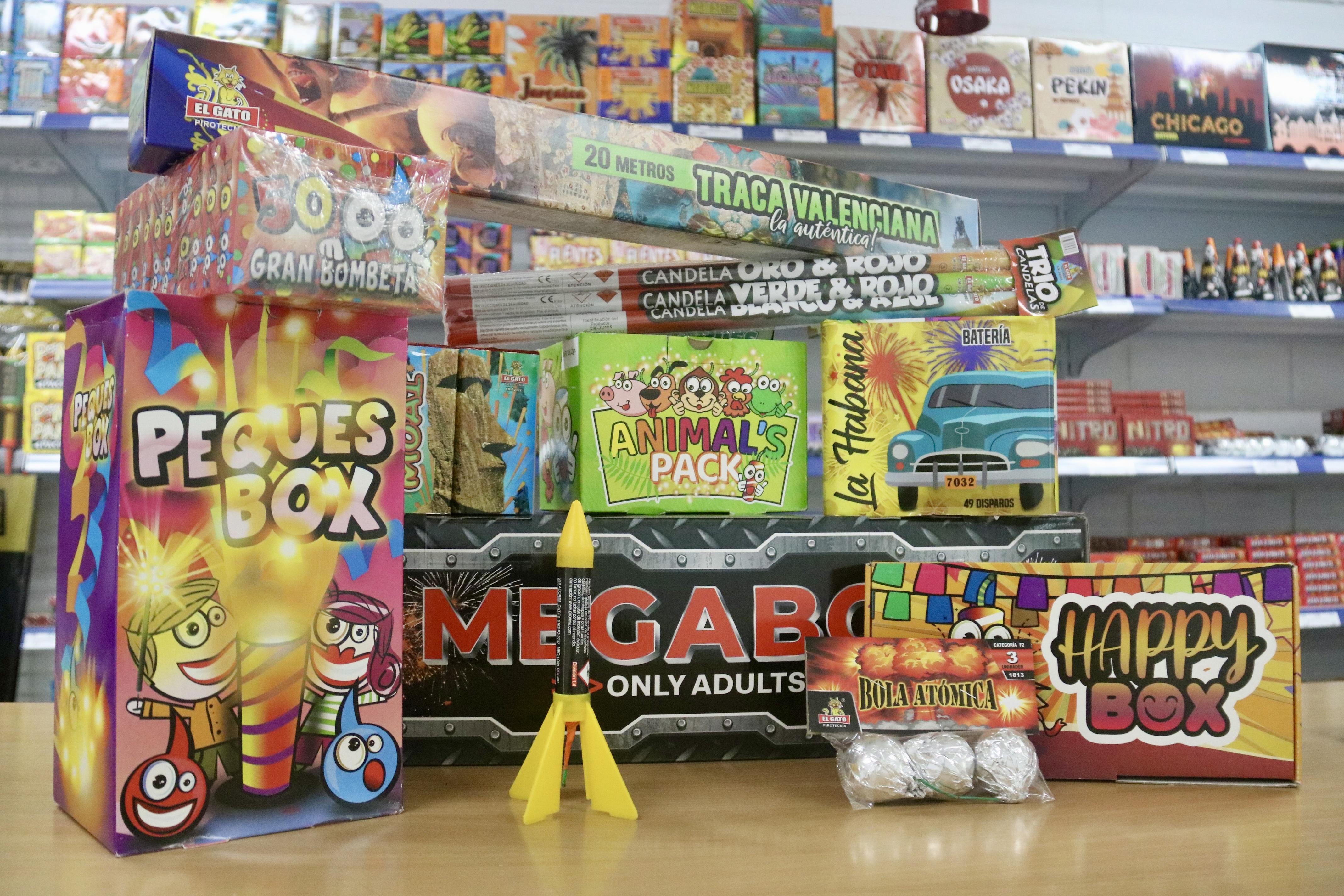 Set of pyrotechnic products in a Petards CM store in Palau-solità i Plegamans.