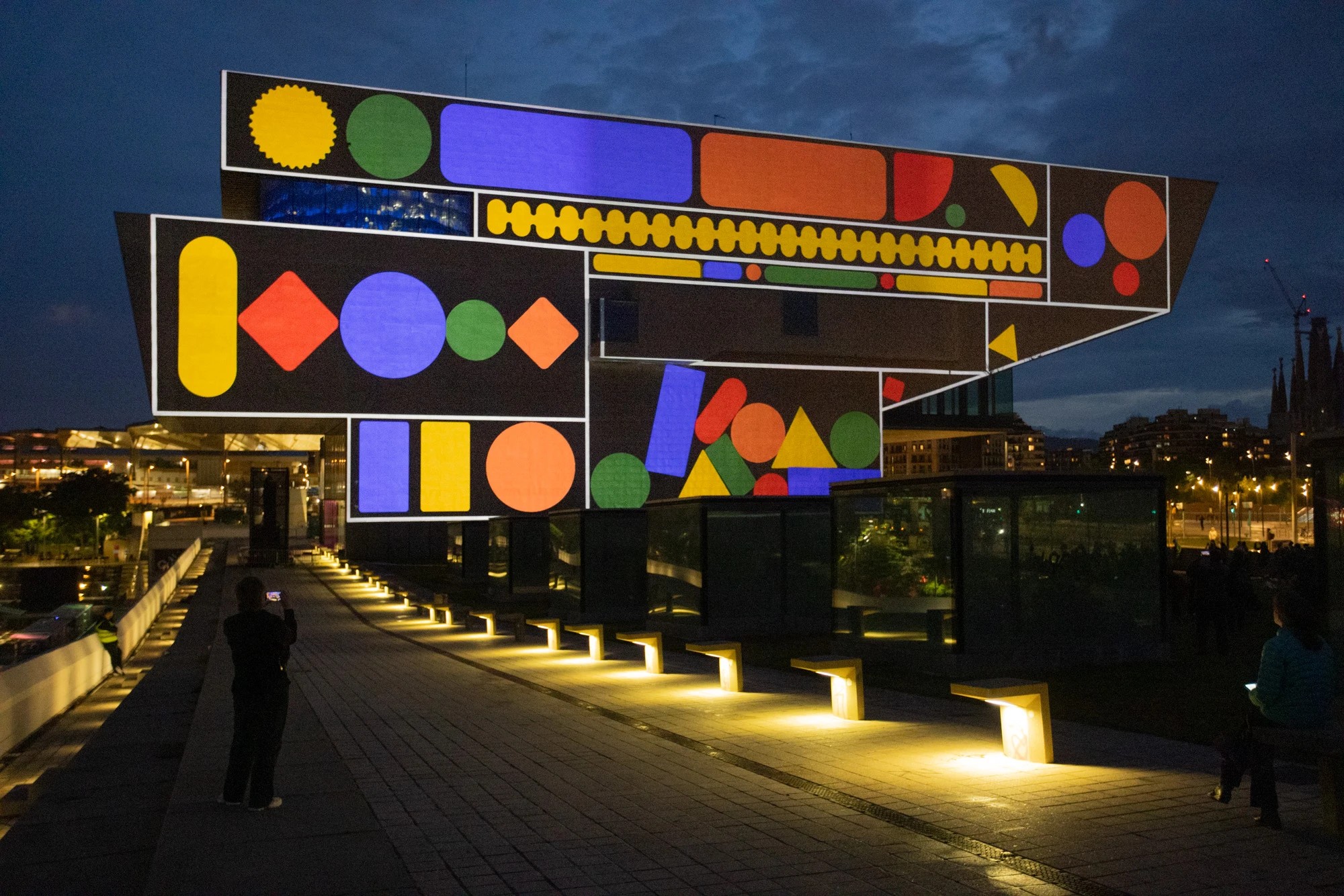 Projection mapping on the façade of DHub at the 2025 OFFF Barcelona festival