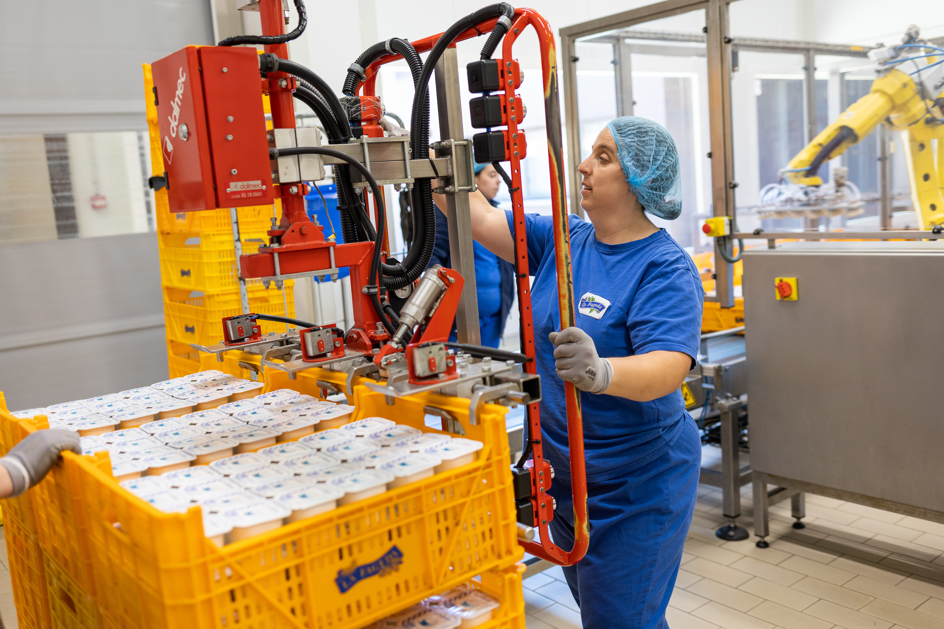 Workers making La Fageda yogurts
