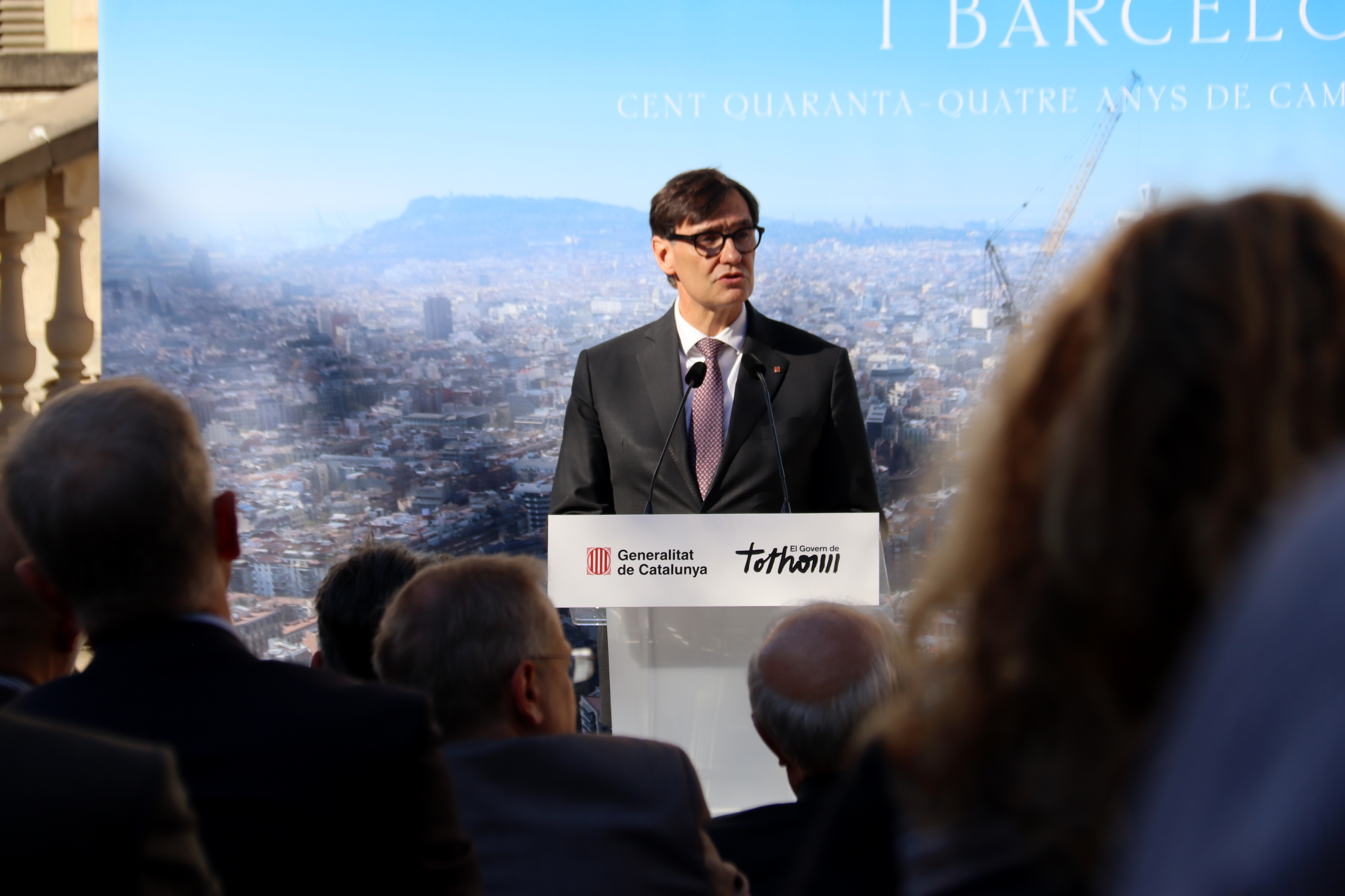 The Catalan president, Salvador Illa, at the opening of an exhibition on the Sagrada Família at Palau Robert