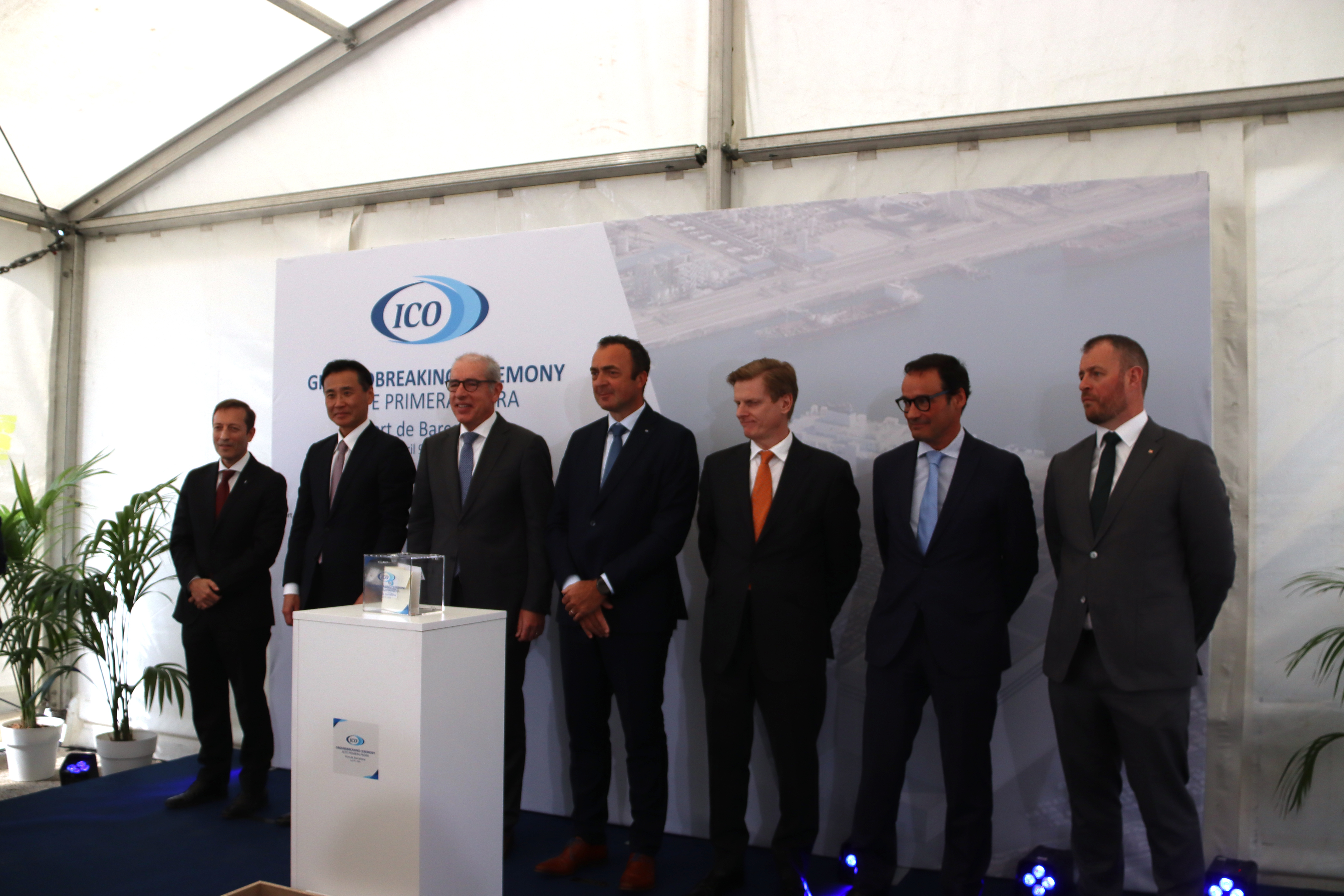 Officials at the groundbreaking ceremony of Port of Barcelona's new vehicle terminal