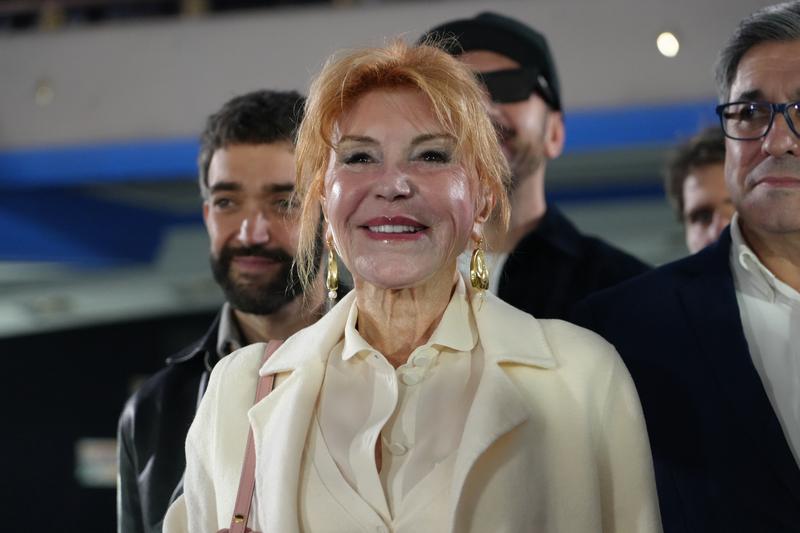 Baroness Thyssen views a student art installation at the site of the future Thyssen Museum in Barcelona