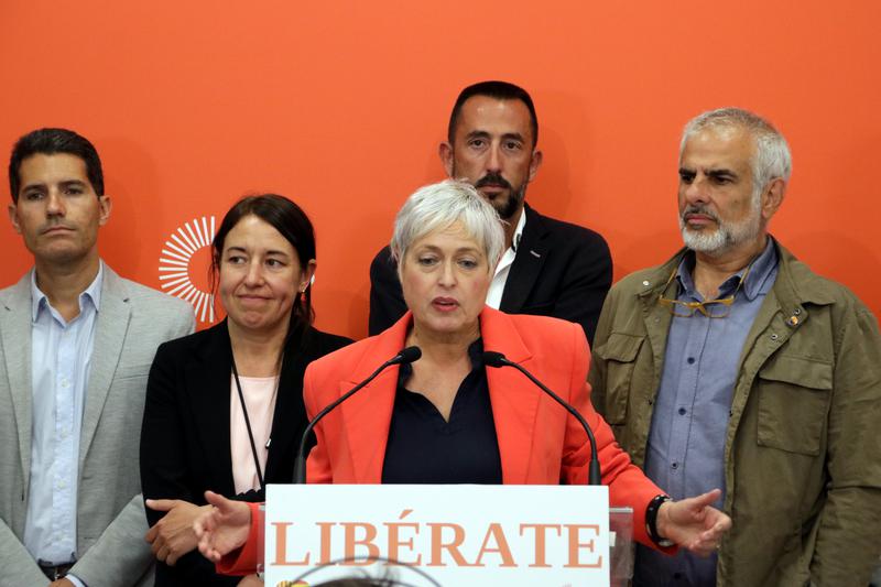 Members of Ciudadanos give a press conference following the 2023 local elections