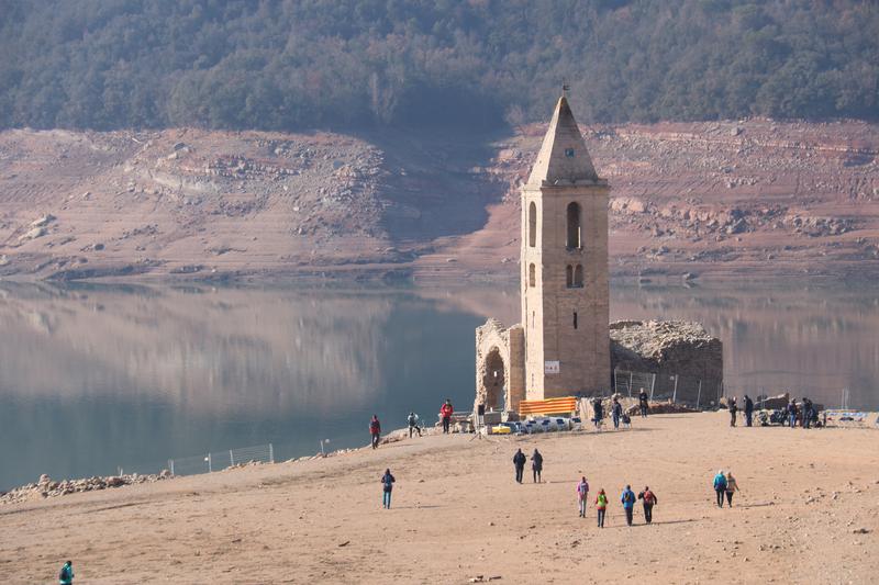 The usually submerged Sant Romà de Sau church on March 4, 2023