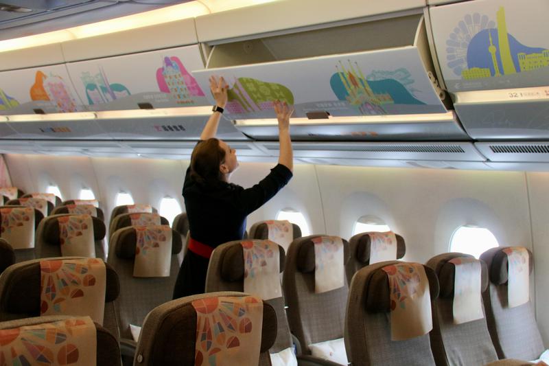 The interior of the Airbus A350-900 decorated with Barcelona tourist attractions 