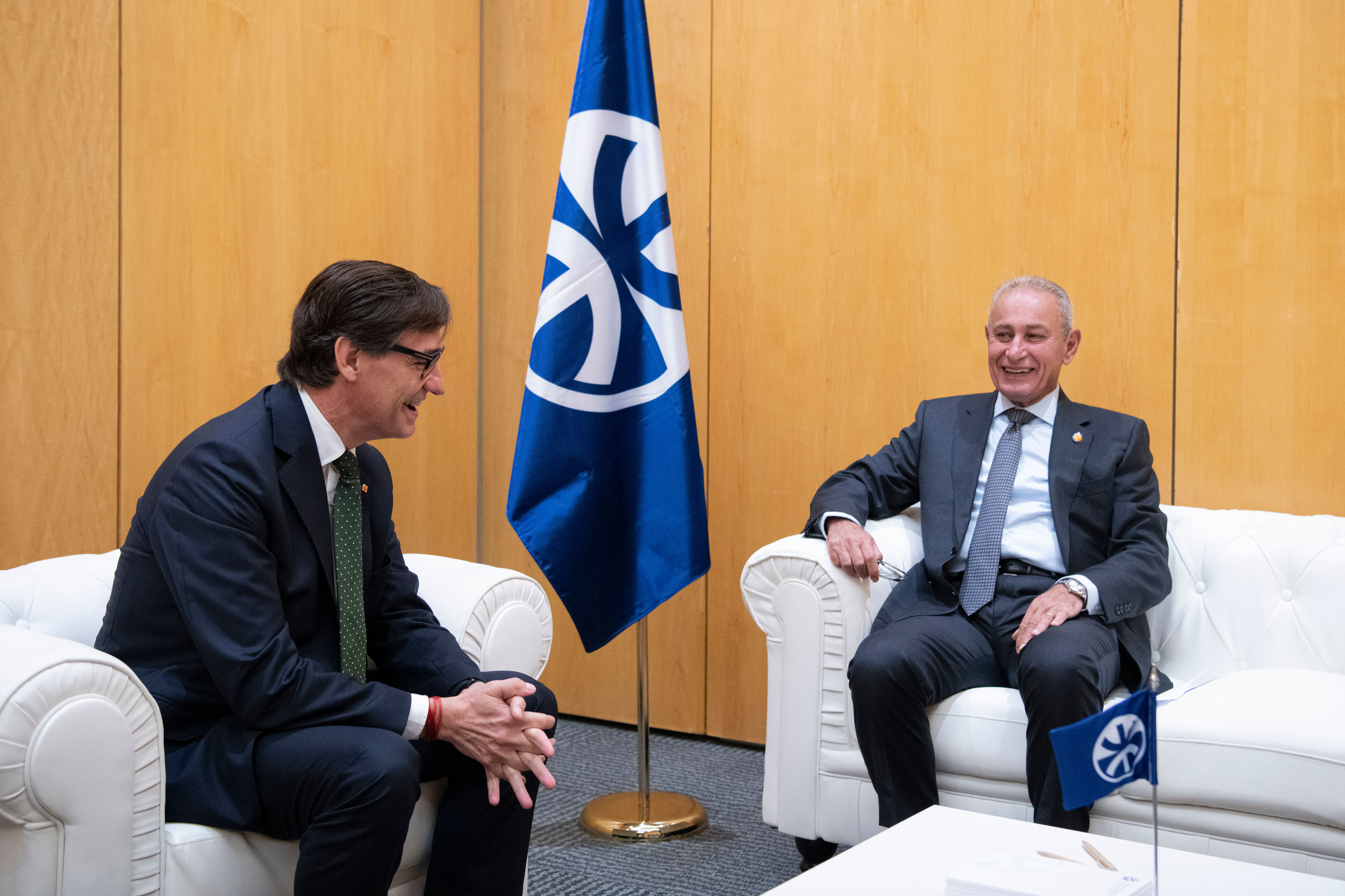 The Catalan president Salvador Illa with UfM's secretary general, Nasser Kamel