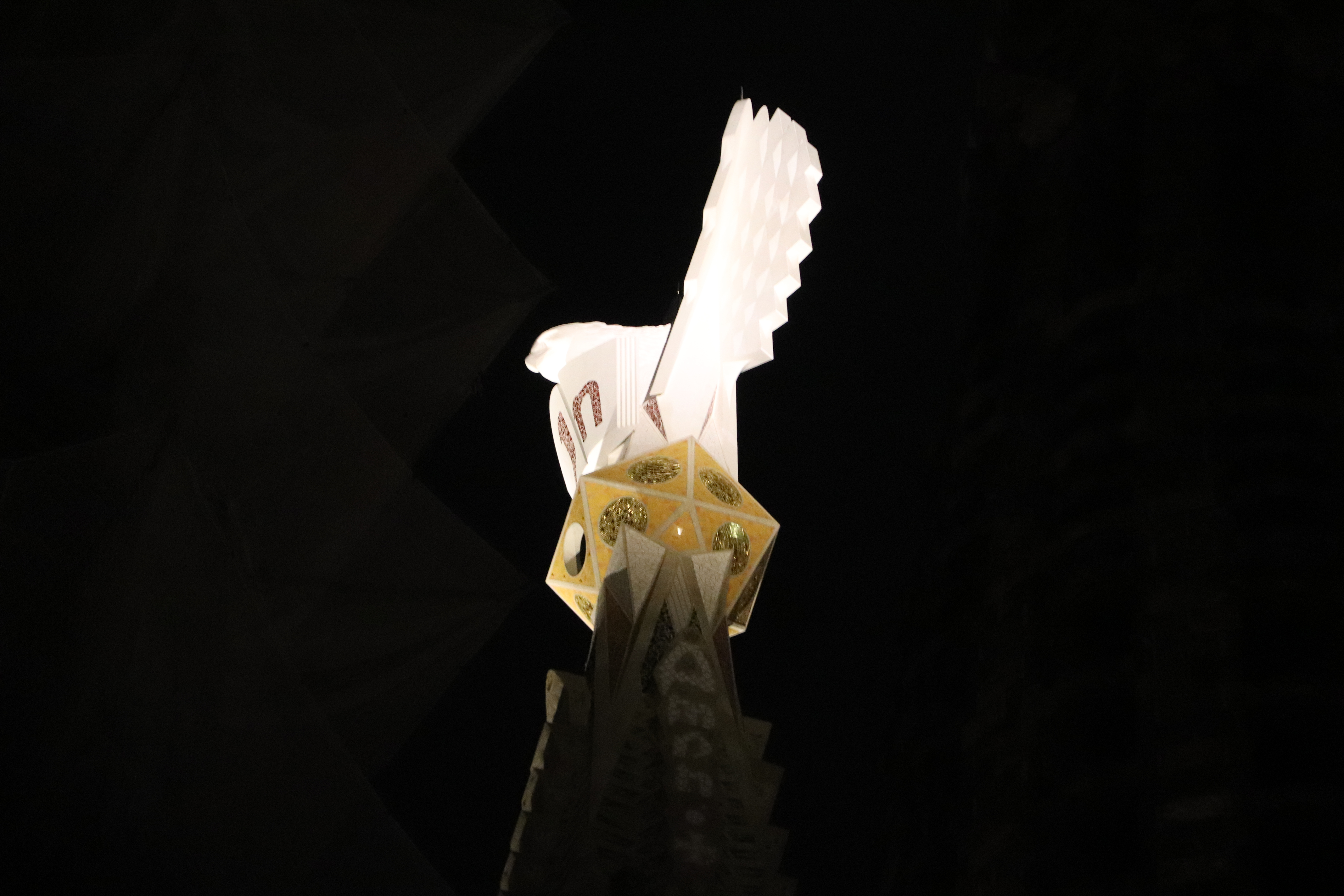 The Eagle of Saint John on top of the Evangelist tower lit up