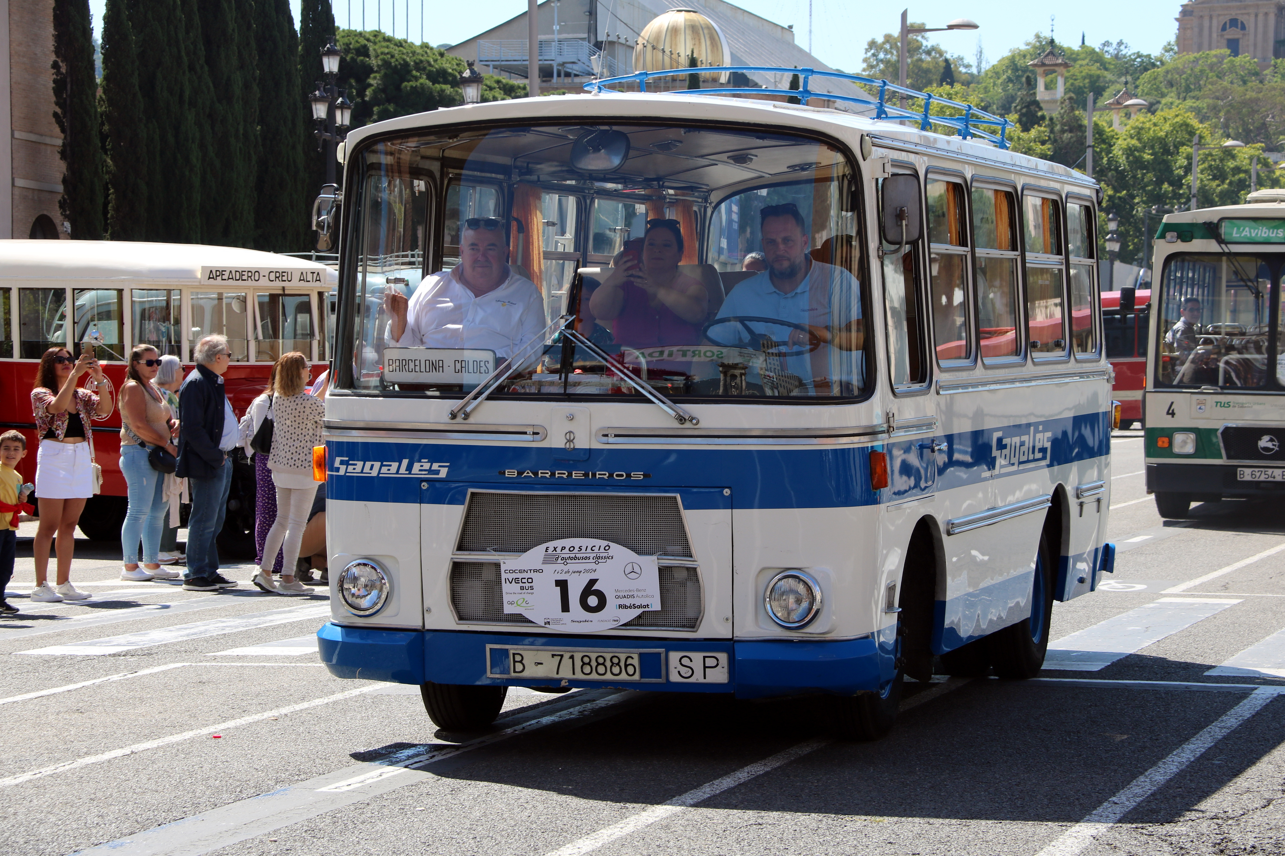 One of the vintage buses exhibited in Barcelona on June 2, 2024