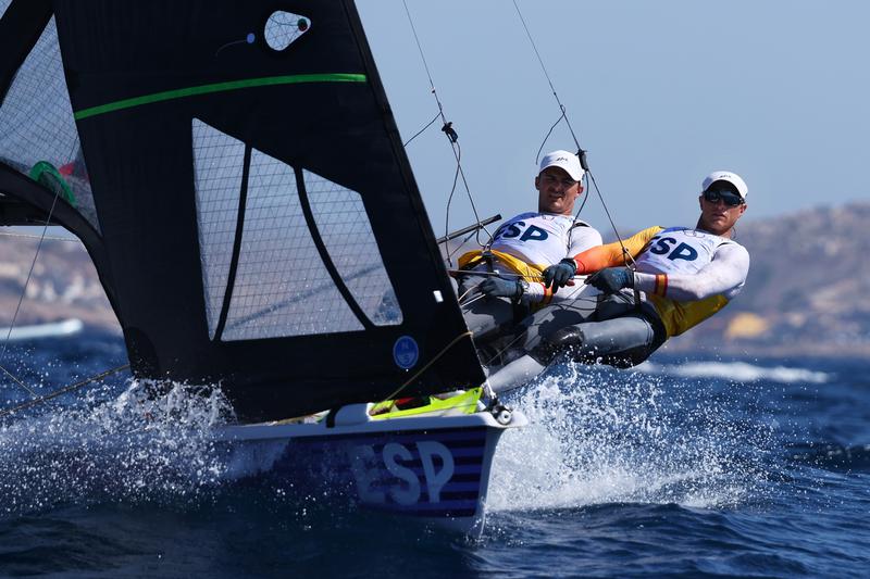 Florian Trittel and Diego Botín during the Olympics Skiff racing event