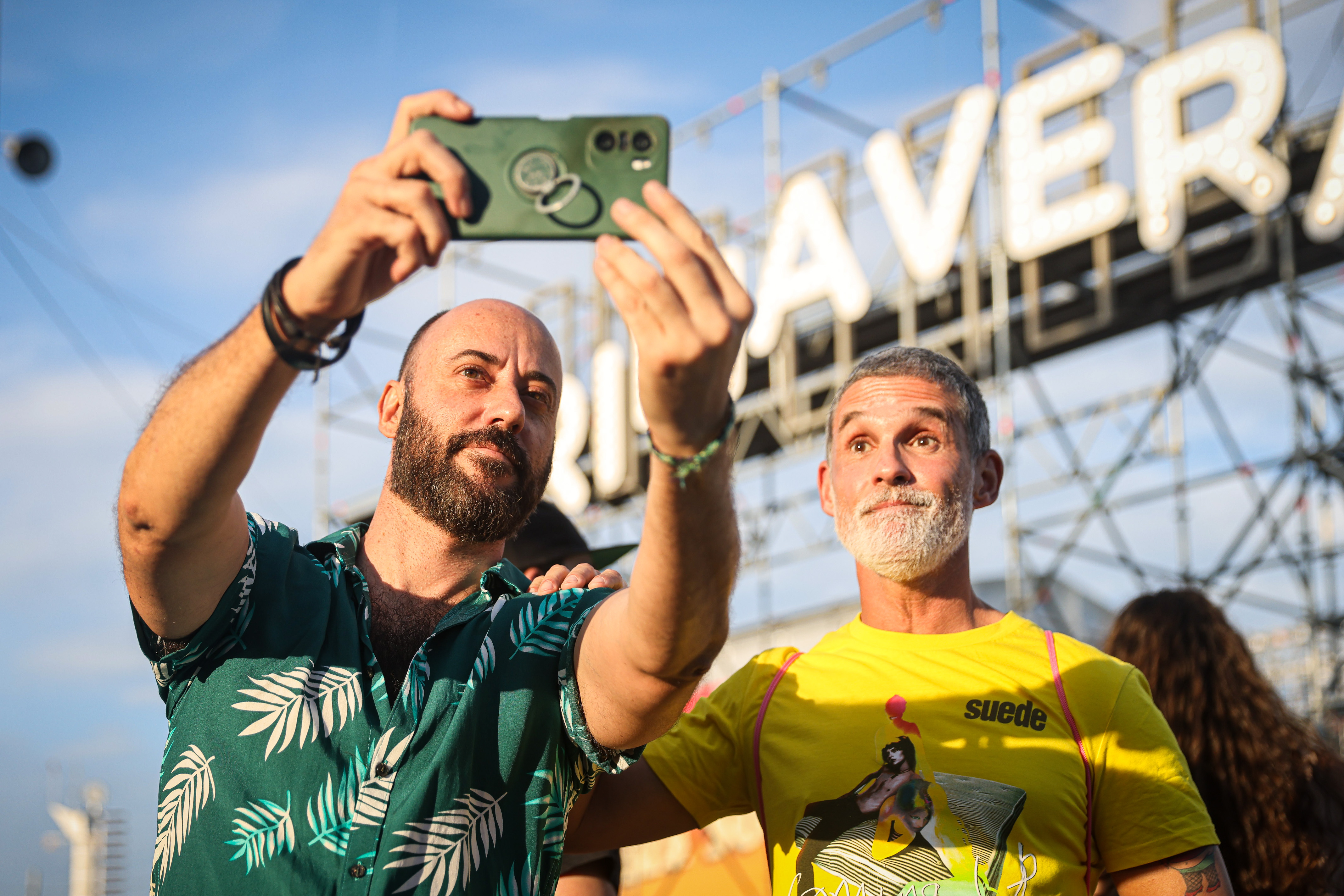 Festival goers take a selfie at the entrance of Primavera Sound