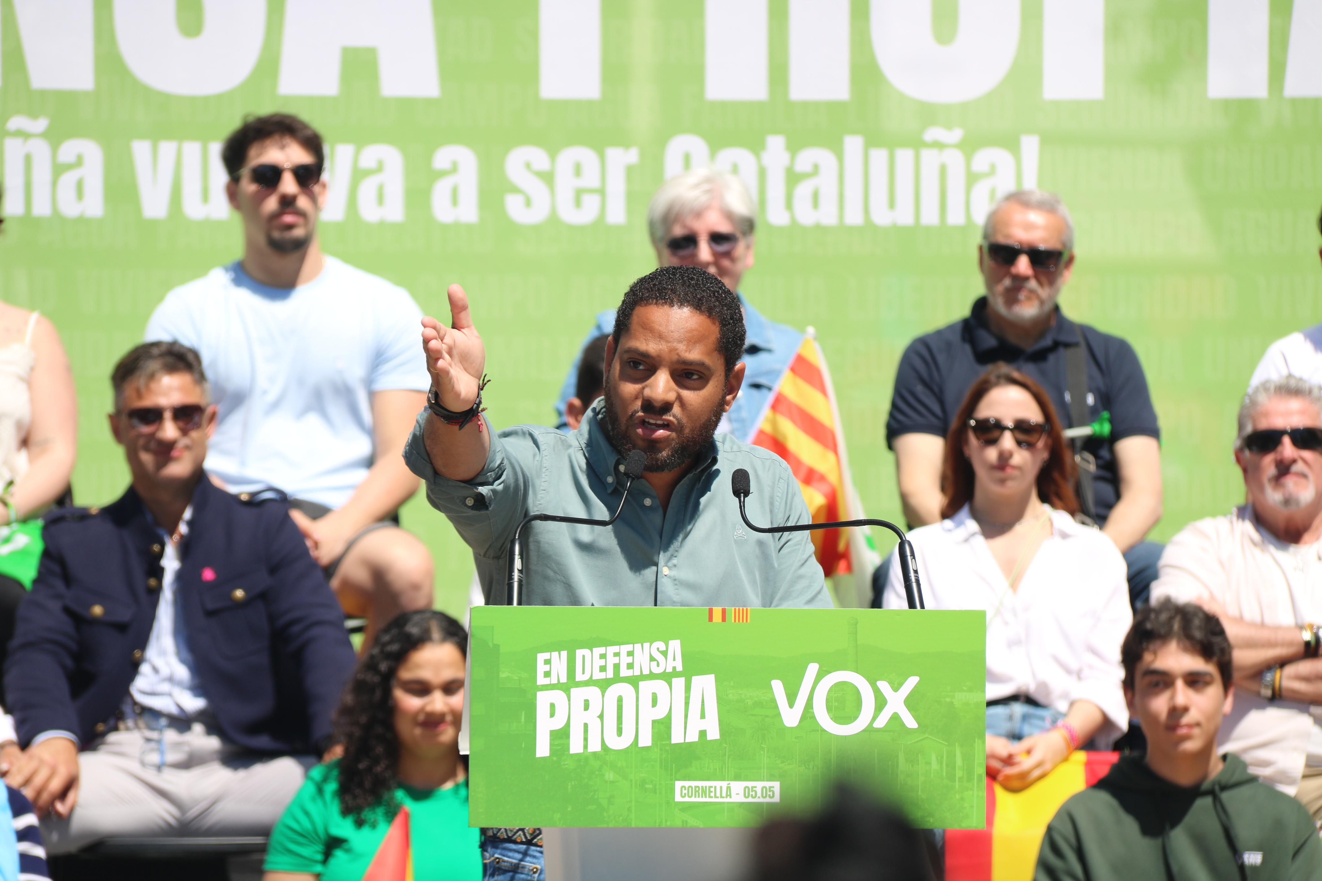 Far-right Vox party candidate Ignacio Garriga during an election campaign event in Cornellà, just south of Barcelona