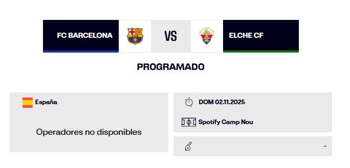 La Liga website says venue for FC Barcelona vs Elche CF game will be Spotify Camp Nou