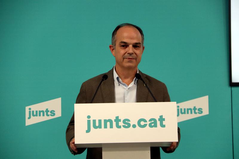 Junts' secretary general, Jordi Turull, during a press conference in his party's headquarters