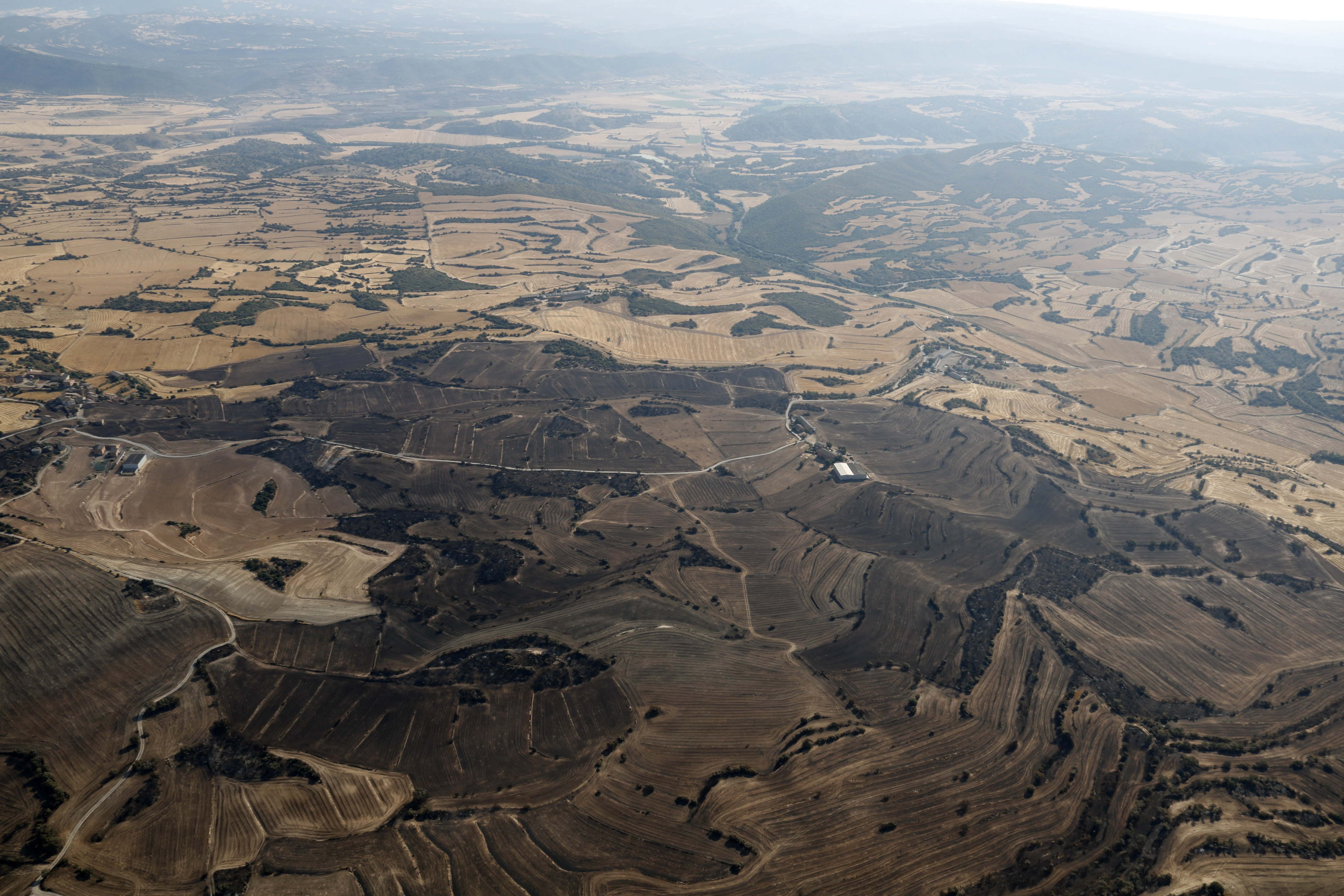 Aerial view of the perimeter of the Torrefeta i Florejacs wildfire