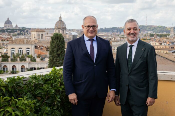 Barcelona mayor Jaume Collboni and Roma mayor Roberto Gualtieri during a visit to the Italian capital on October 2, 2024