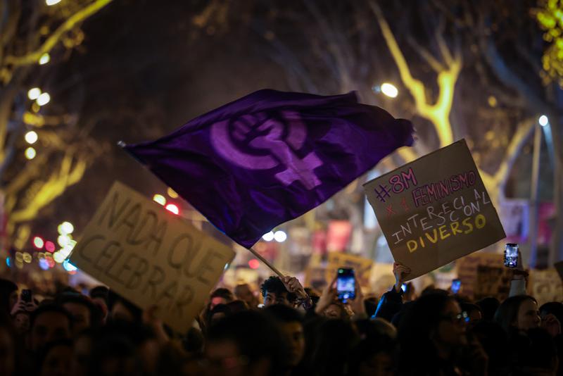 A flag in the March 8 2024 demonstration in Barcelona