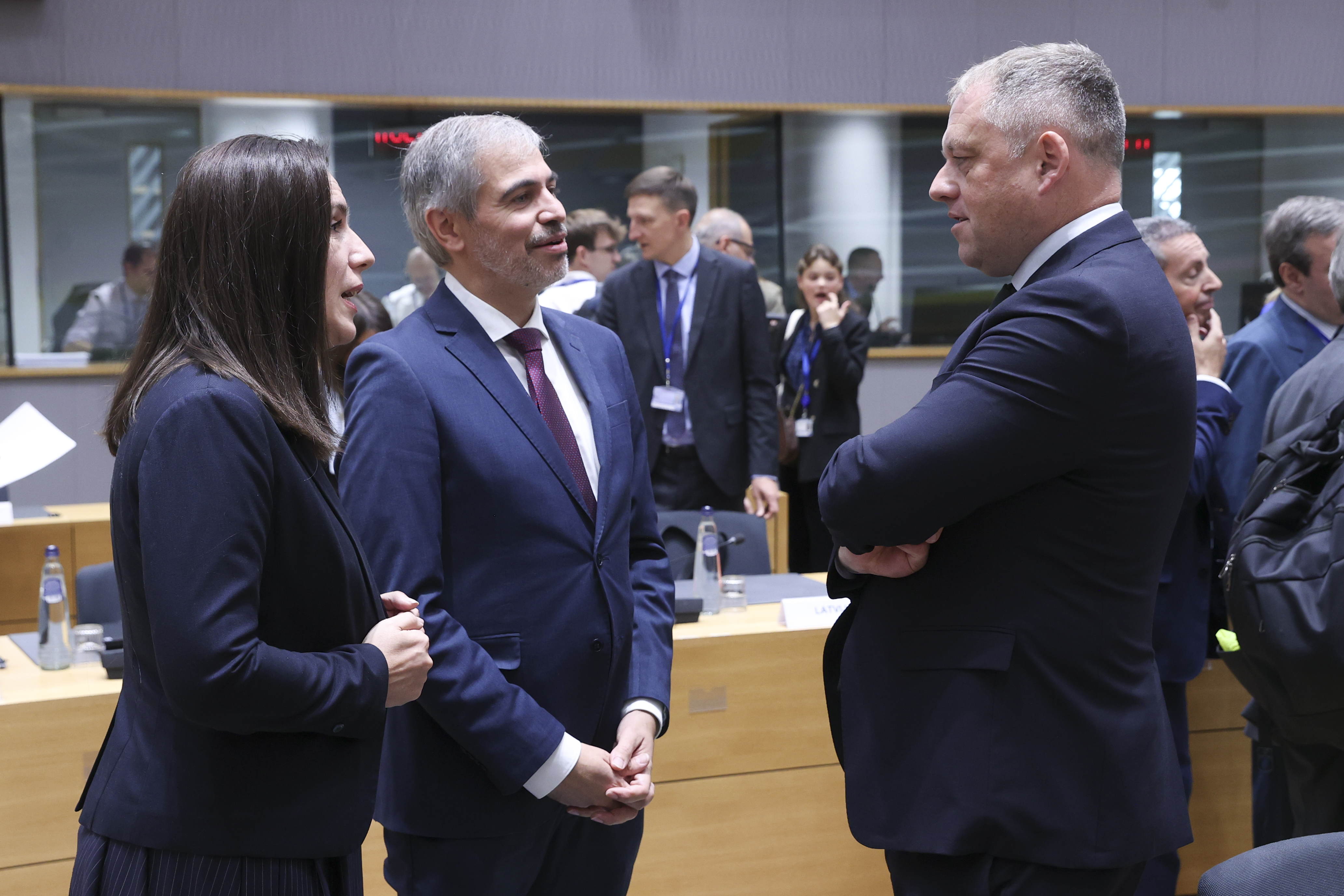 The Spanish Secretary of State for the EU, Fernando Sampedro, speaks with Ireland's Minister for European Affairs, Thomas Byrne, ahead of the General Affairs Council in Brussels