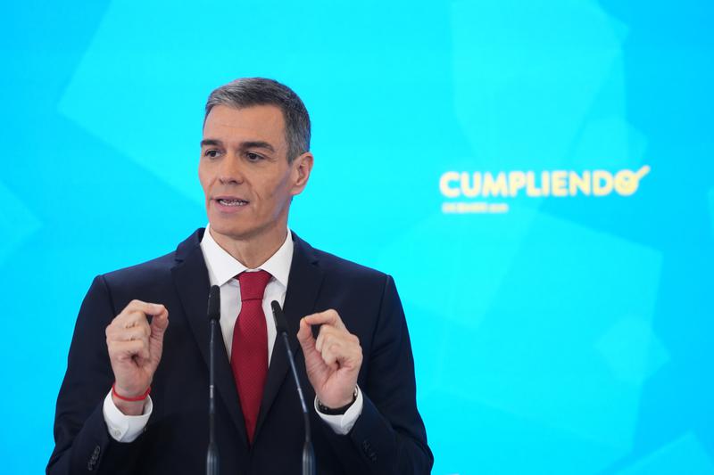 Spanish Prime Minister Pedro Sánchez during his press conference to review the year 2025