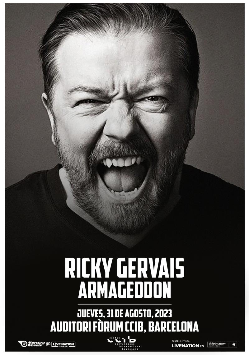 Poster of Ricky Gervais' show in Barcelona next August