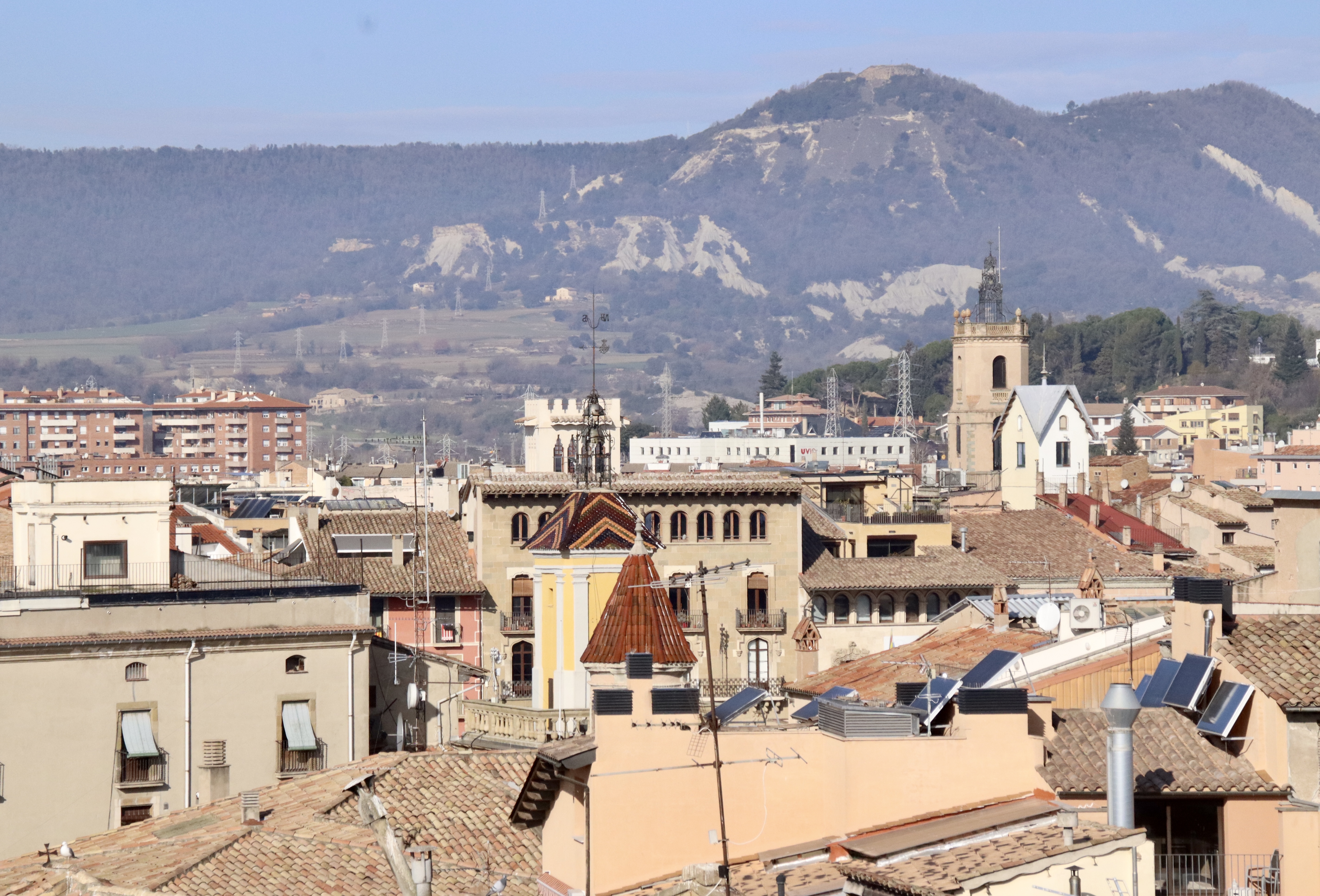 A view of Vic from the cathedral, with some of the city's bells on view