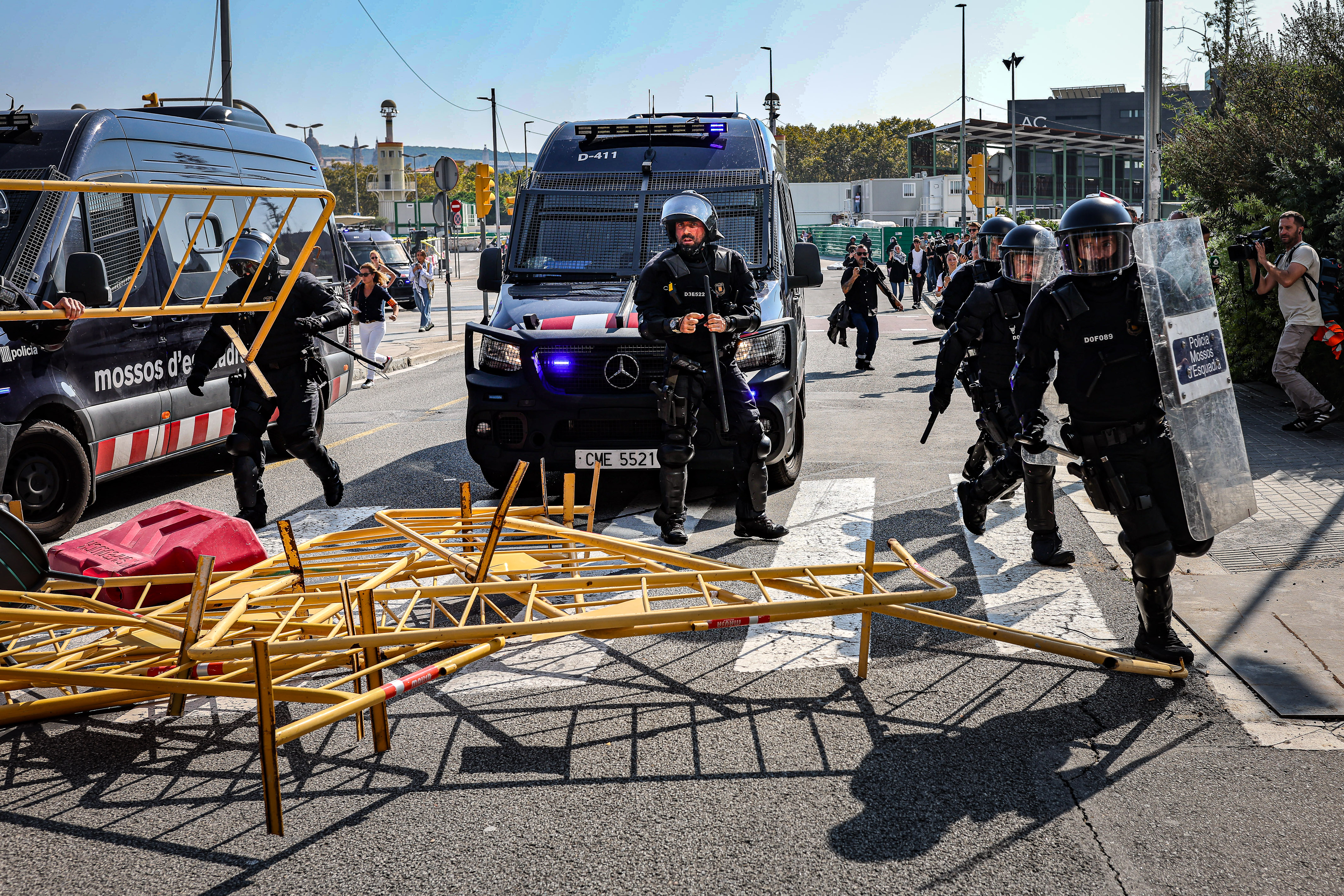 Mossos d'Esquadra riot police during a pro-Palestine demonstration organized by students on October 15, 2025