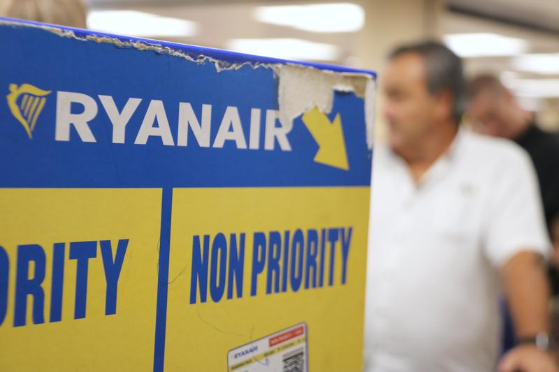 A Ryanair sign at the Barcelona El Prat airport