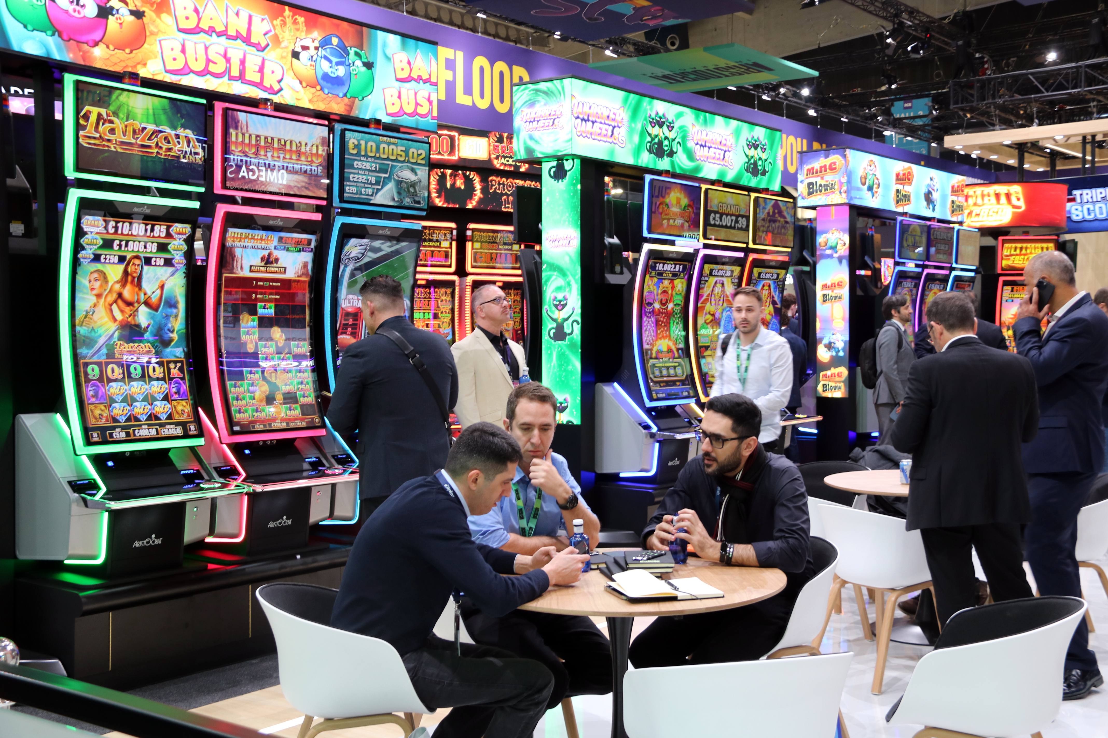 People gathering at the ICE gaming fair stands in the 2025 edition at the Fira de Gran Via exhibition hall on January 20, 2025