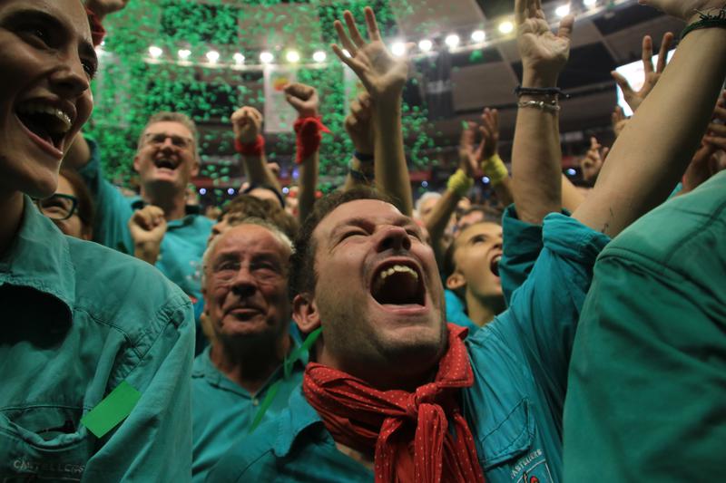 The Castellers de Vilafranca celebrating their victory at the 30th Tarragona Human Tower Competition.