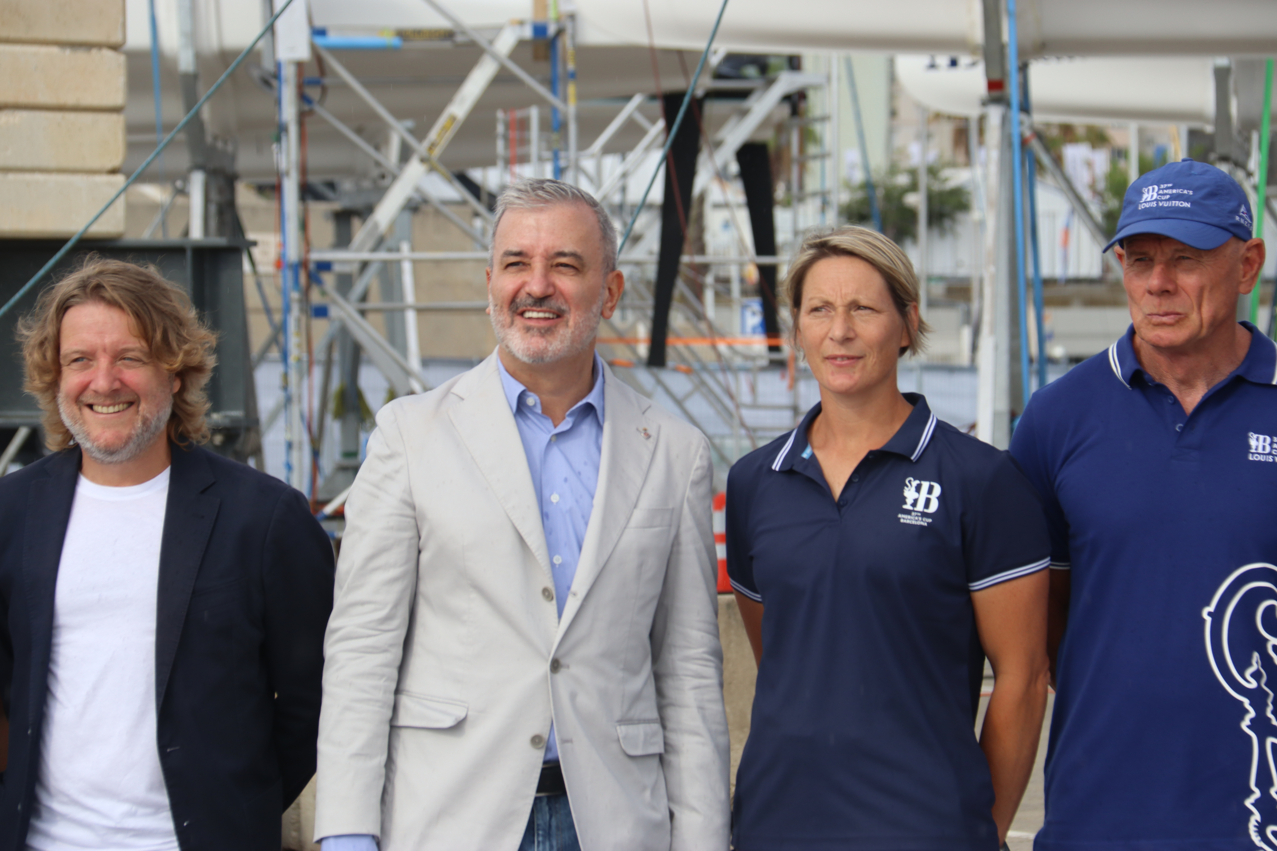 The mayor of Barcelona Jaume Collboni visits de Women's and Youth teams bases of the America's Cup with the event's CEO Grant Dalton