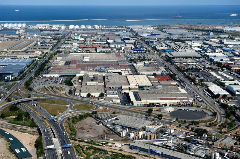 Aerial view of the former Nissan factory in Zona Franca, Barcelona