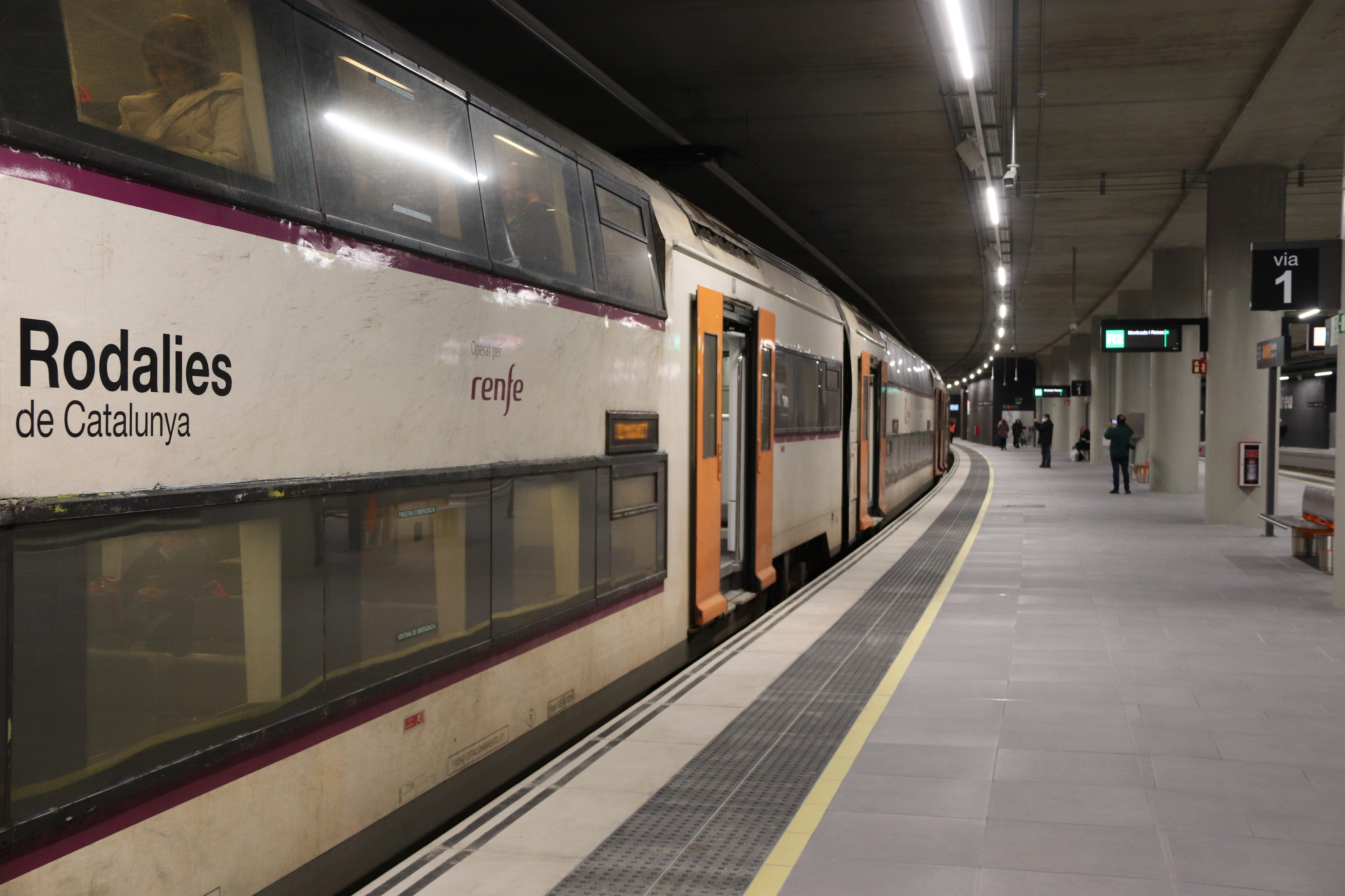 A Rodalies de Catalunya commuter train stopped at Sant Andreu train station