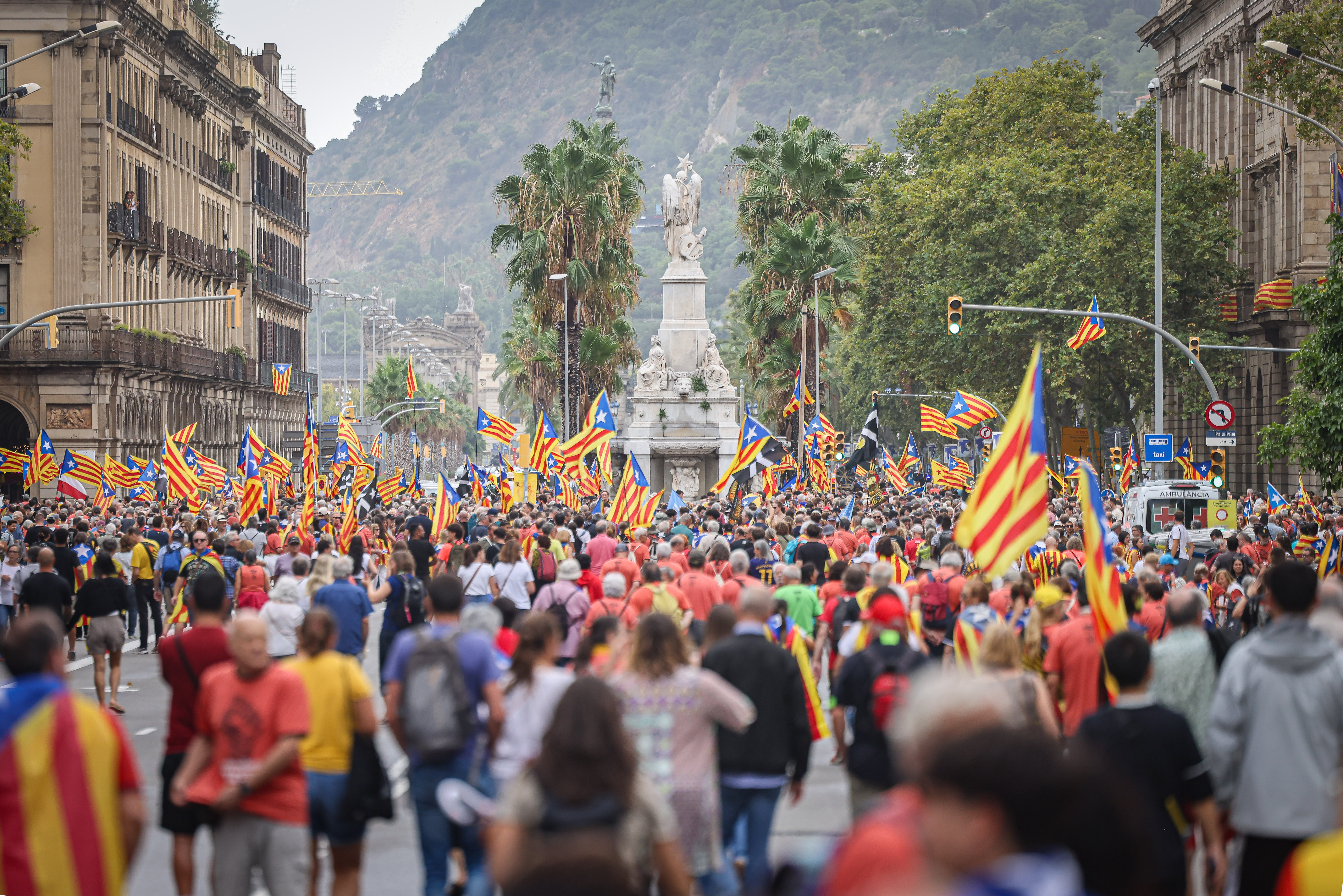 Thousands attend a demonstration in favor of Catalan independence coinciding with the National Day on September 11, 2025 in Barcelona