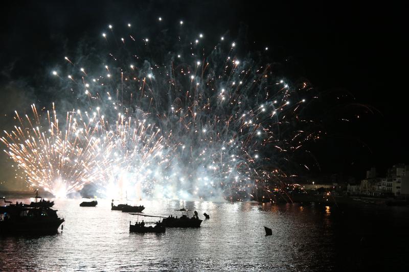 Boats on the Blanes shore in front of Thursday night's fireworks