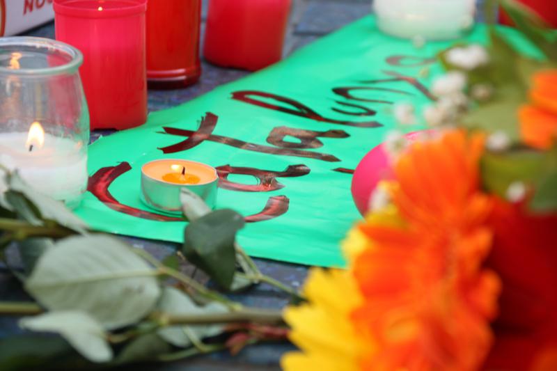 Memorial at the site of La Rambla the day after the 2017 terror attack