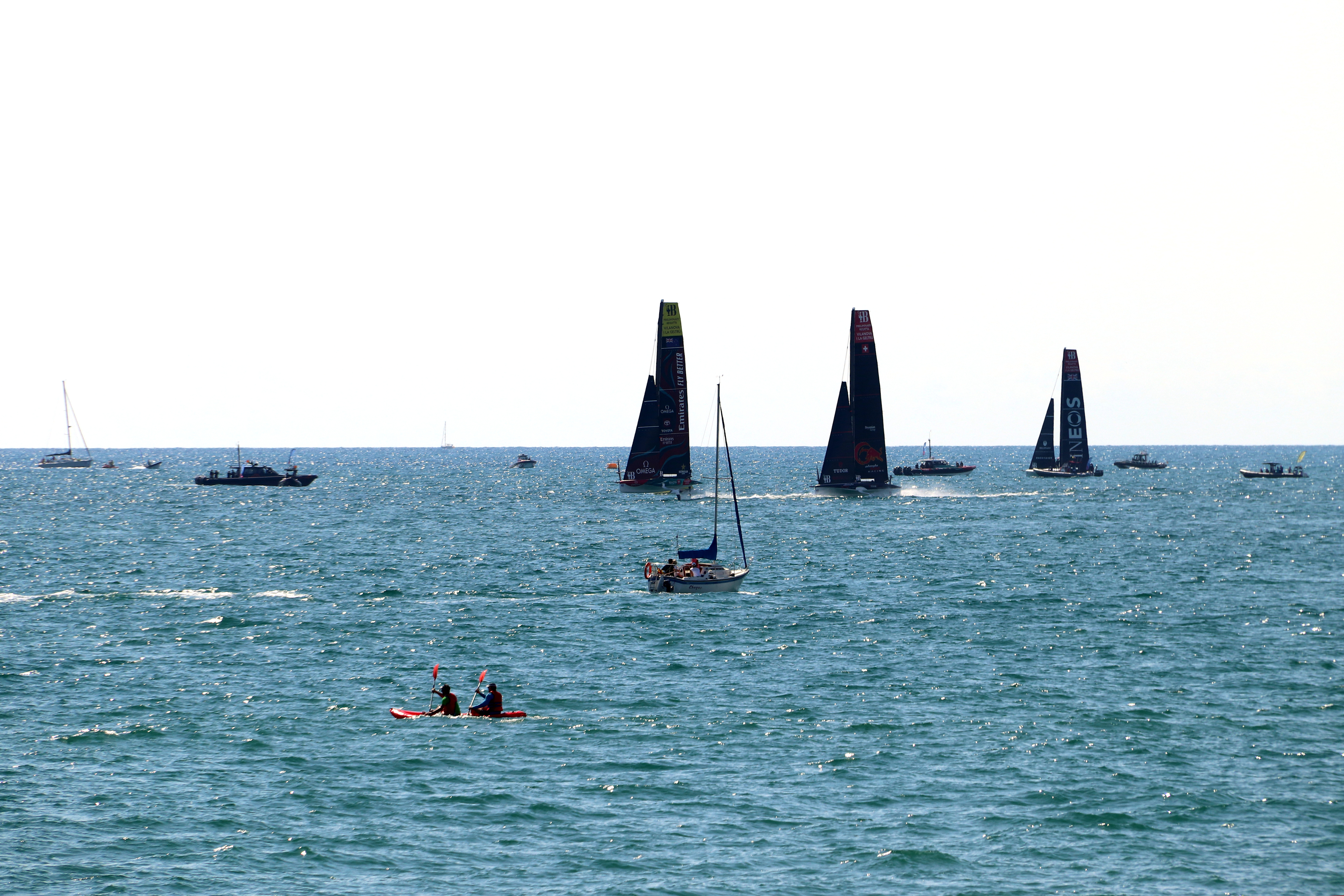 Some of America's Cup boats ahead of a practice race in Vilanova i la Geltrú on September 14, 2023