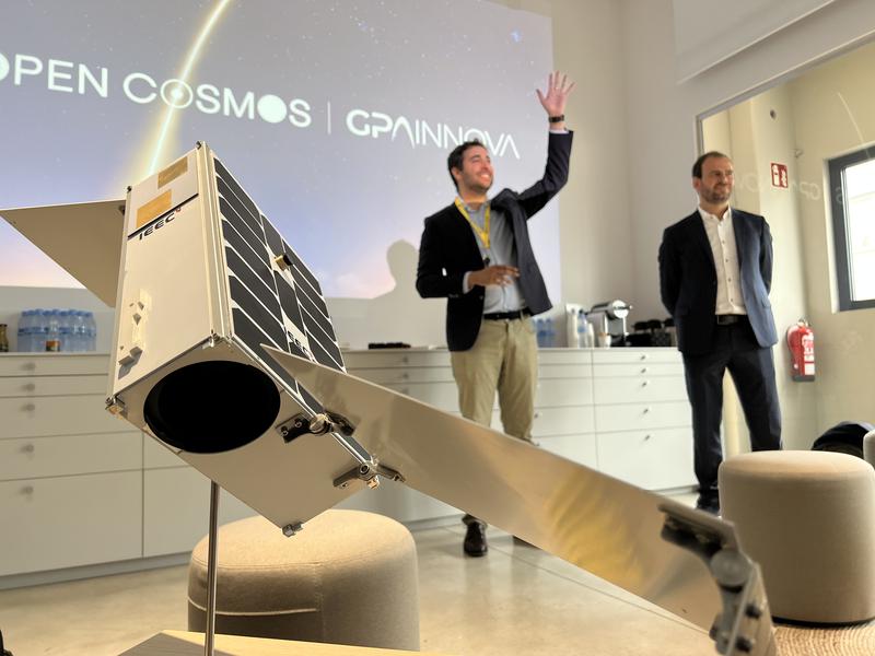 Open Cosmos' representatives, the company in charge of manufacturing the 'Menut' nanosatellite during a press conference in the company's offices in Barcelona