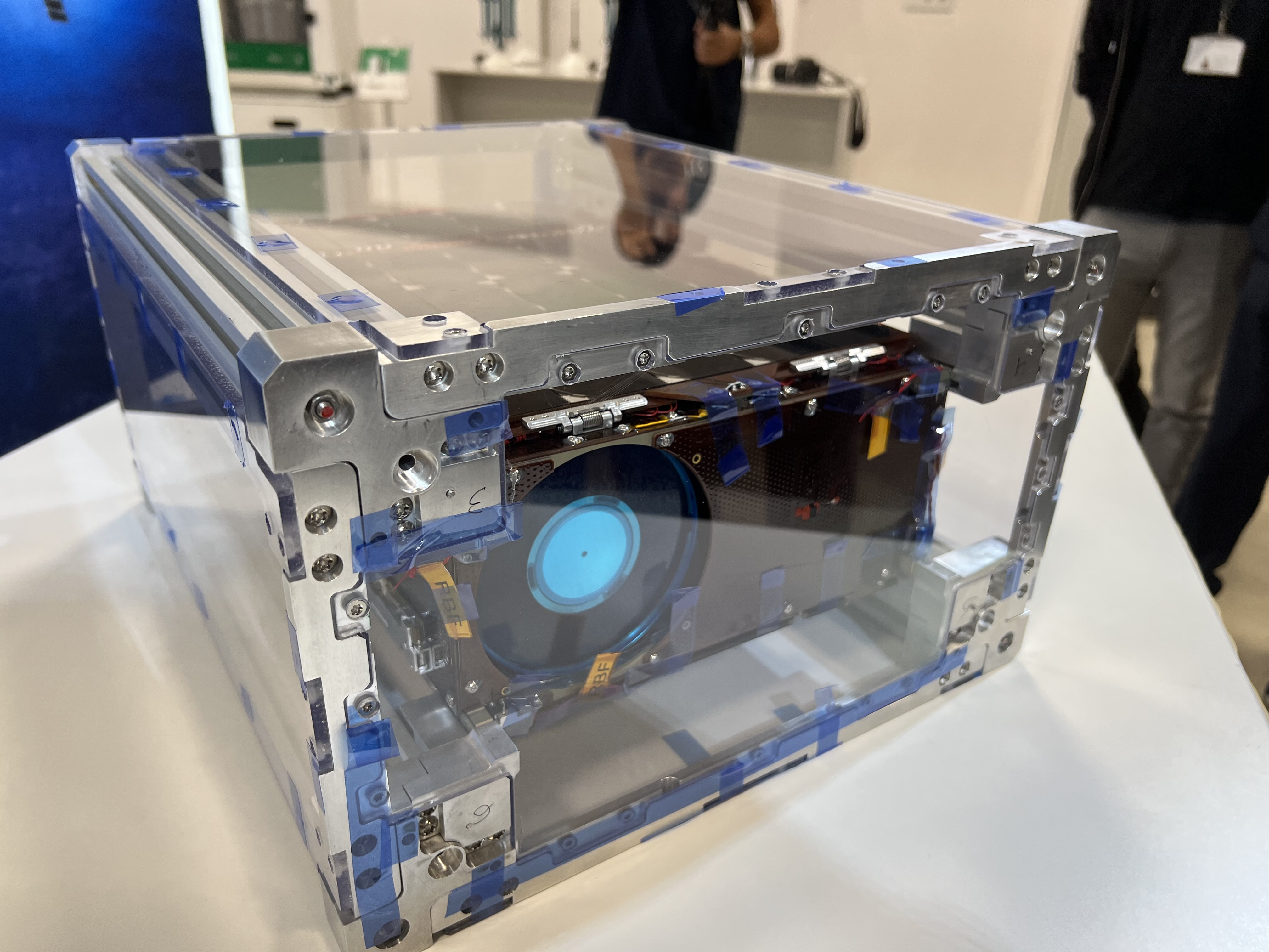 Catalonia's second nanosatellite 'Menut' in display at Open Cosmos' offices in Barcelona on October 11, 2022