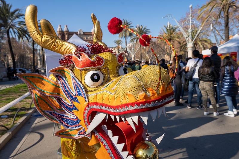 A Chinese dragon during the 2022 Chinese New Year celebrations in Barcelona on January 29, 2022