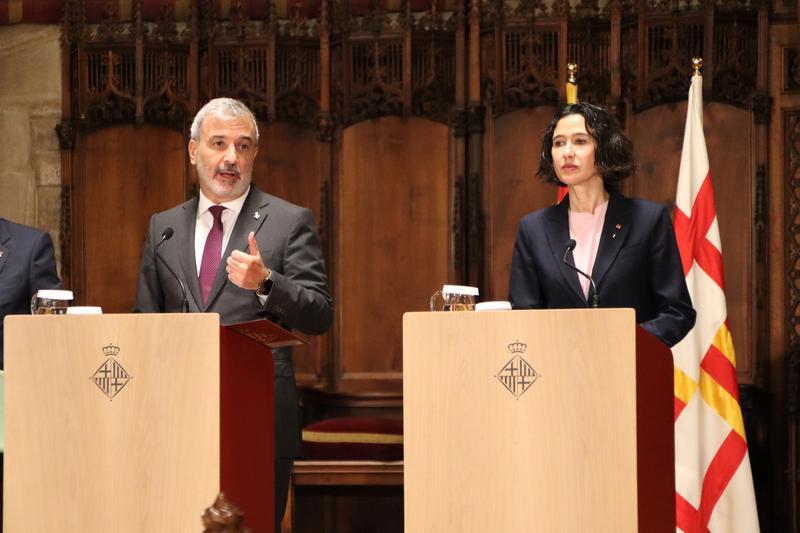 Barcelona mayor Jaume Collboni and interior minister Nuria Parlon.